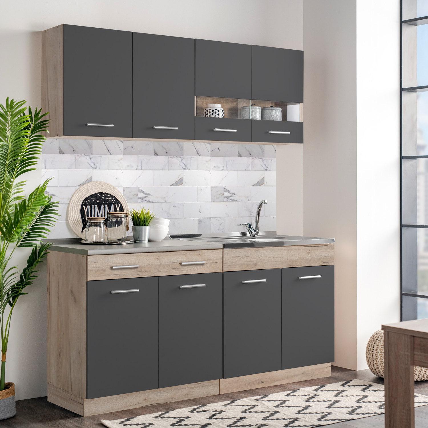 Kitchen Unit without Appliances 80 cm Gray | Oak | Single Kitchen | Mini Kitchen | Kitchen Element