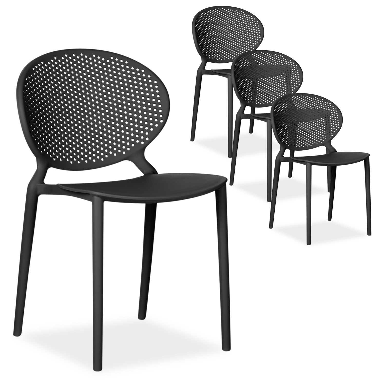 Modern Garden chair Set of 4 Black Camping chairs Outdoor chairs Plastic Stacking chairs Kitchen chairs