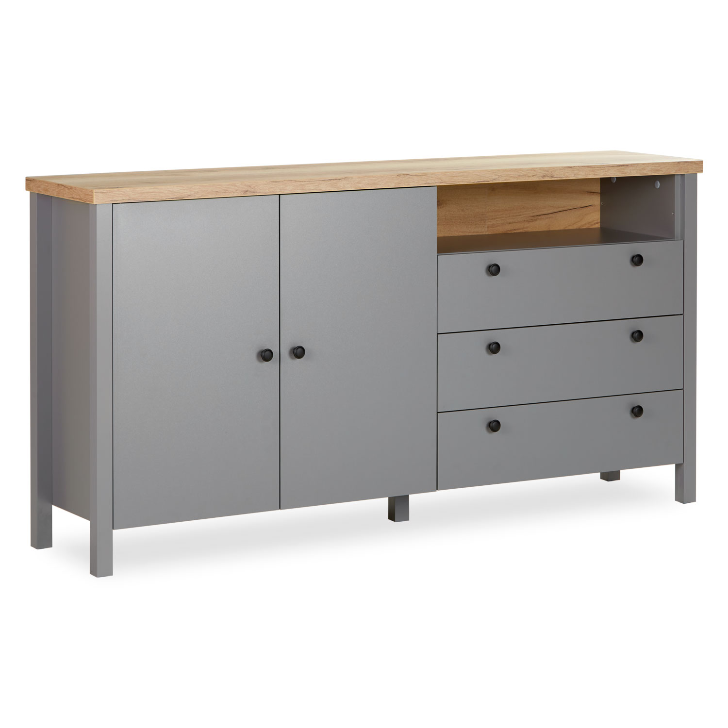 Chest of Drawers Sideboard Grey 166.5 cm Wood Solid Cupboard with 3 Drawers Highboard Living Room Cabinet