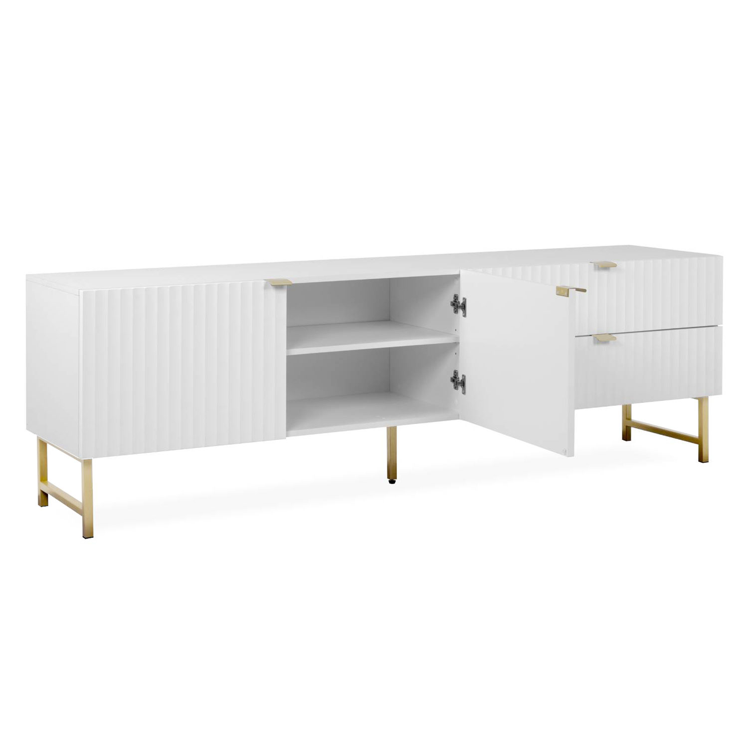 TV Board White TV Cabinet with drawers TV Stand Sideboard Storage Wood Media Unit