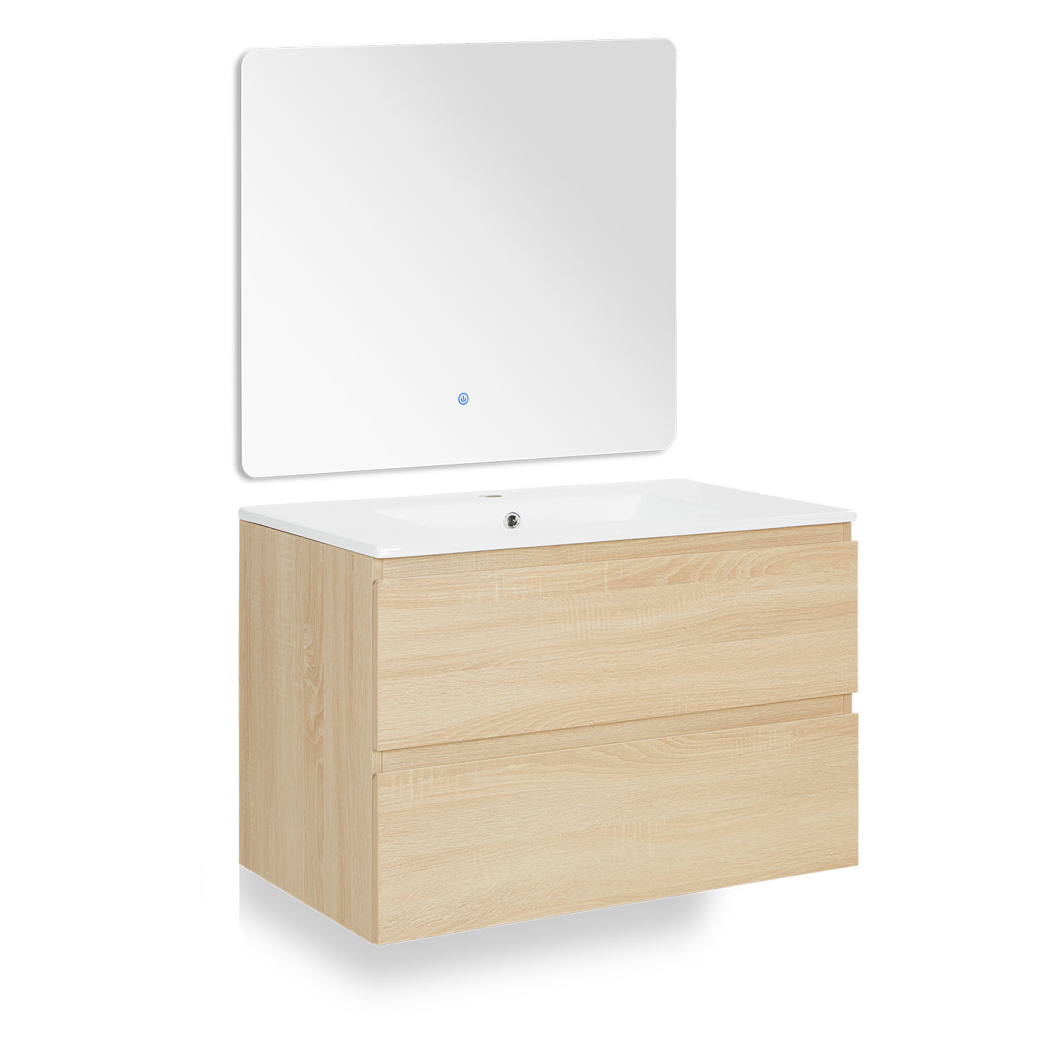 Bathroom mirror and cabinet 80 cm Natural Wood Oak Storage Vanity unit Bathroom furniture Sink unit Washroom wall cabinet