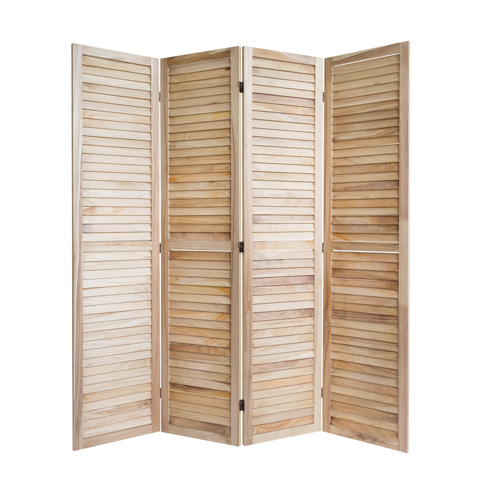 Paravent Natural Wooden Slats | 4-panel | Wood | Room Divider Partition Privacy Screen