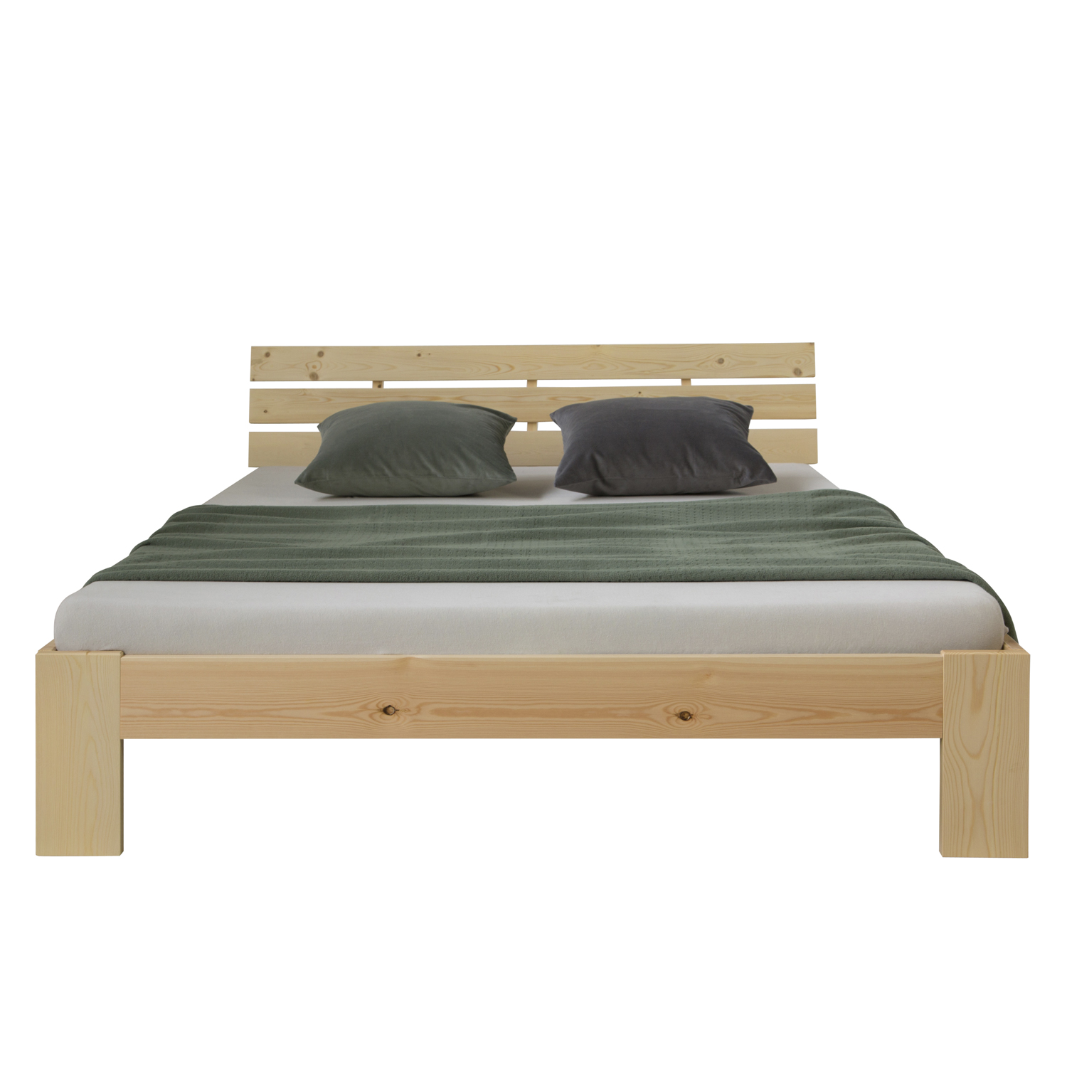 Doppelbett mit Matratze 120x200 cm Holzbett Futonbett Natur Kiefer Bett Bettgestell Massivholz