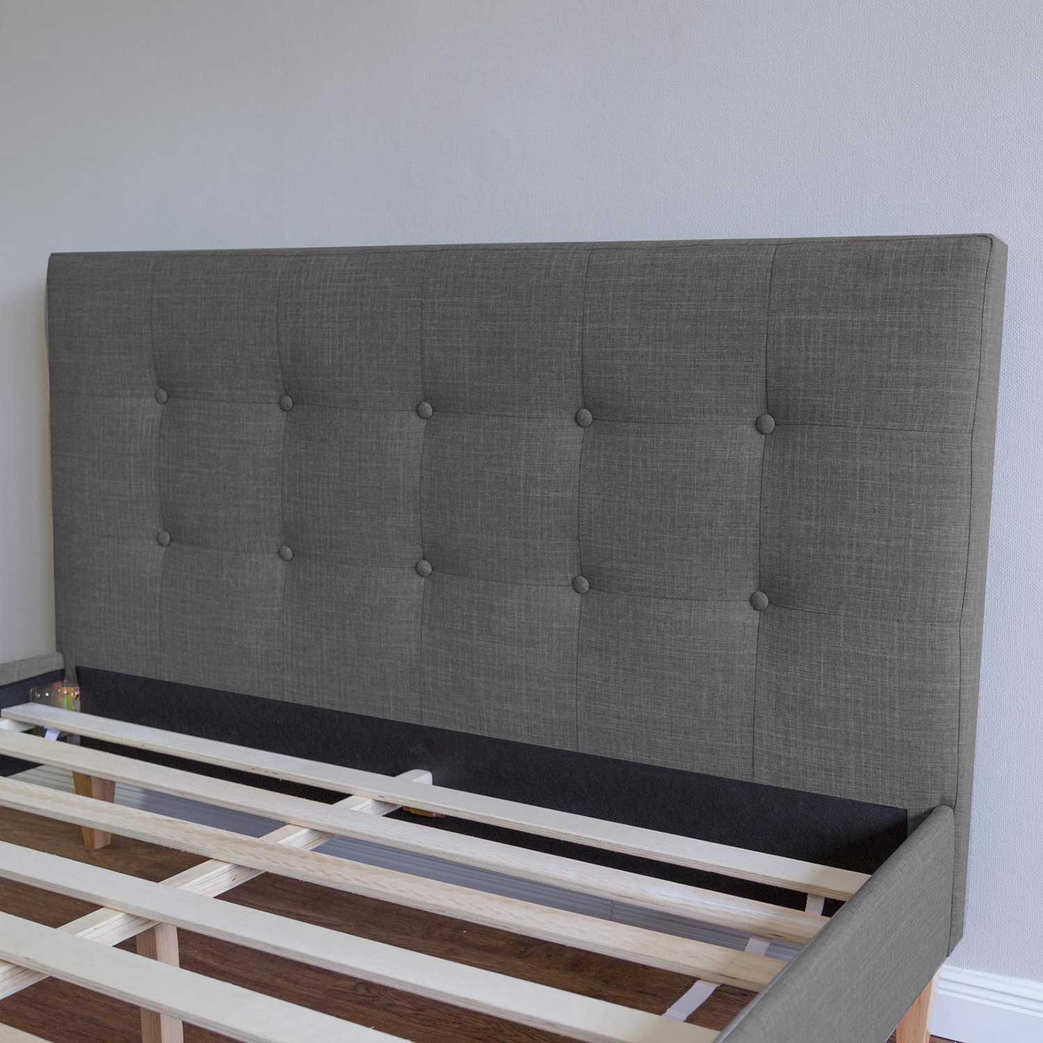 Upholstered bed 160x200 cm grey | with slatted frame | double fabric bed frame