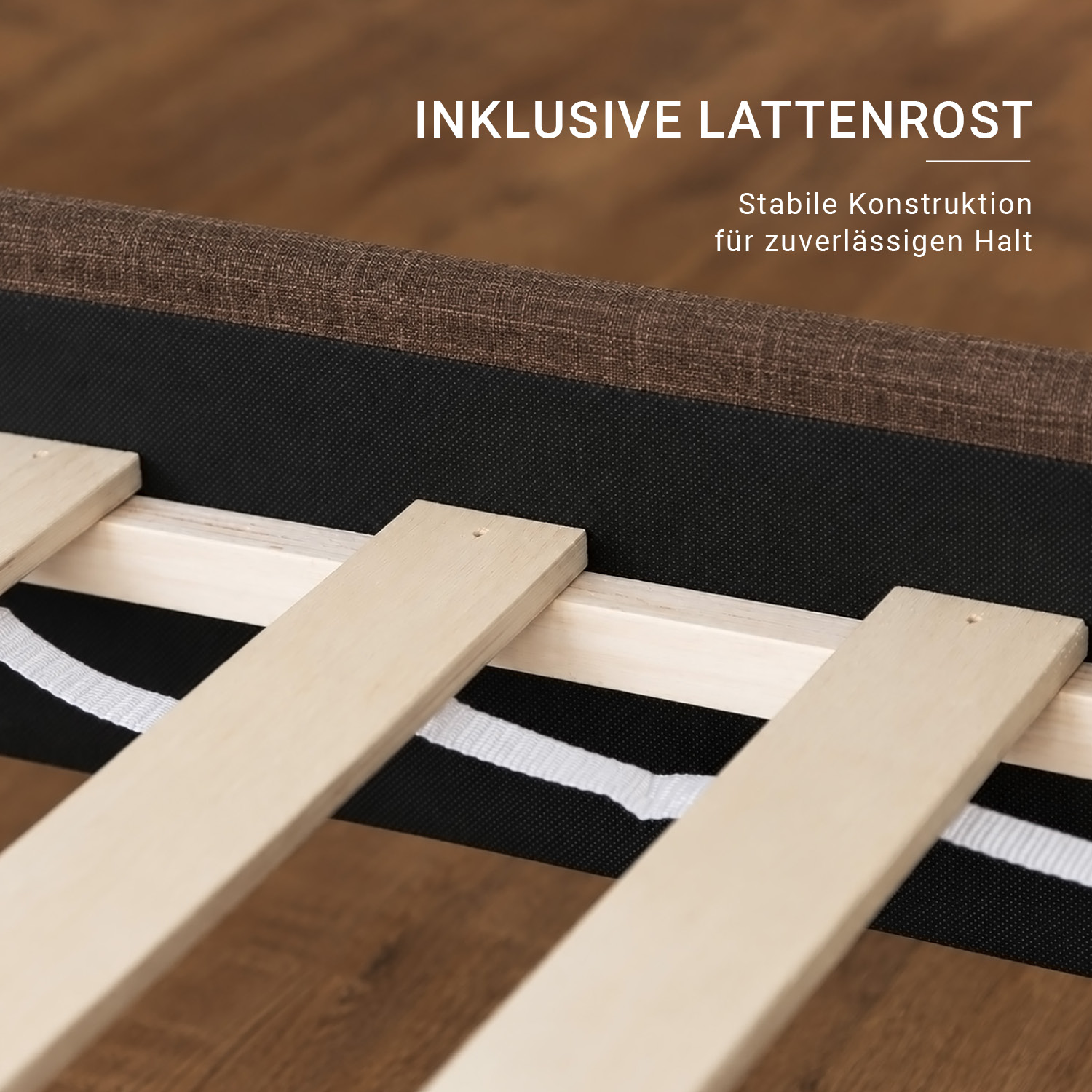Upholstered bed 140x200 cm brown | futon bed | with slatted frame | double fabric bed frame