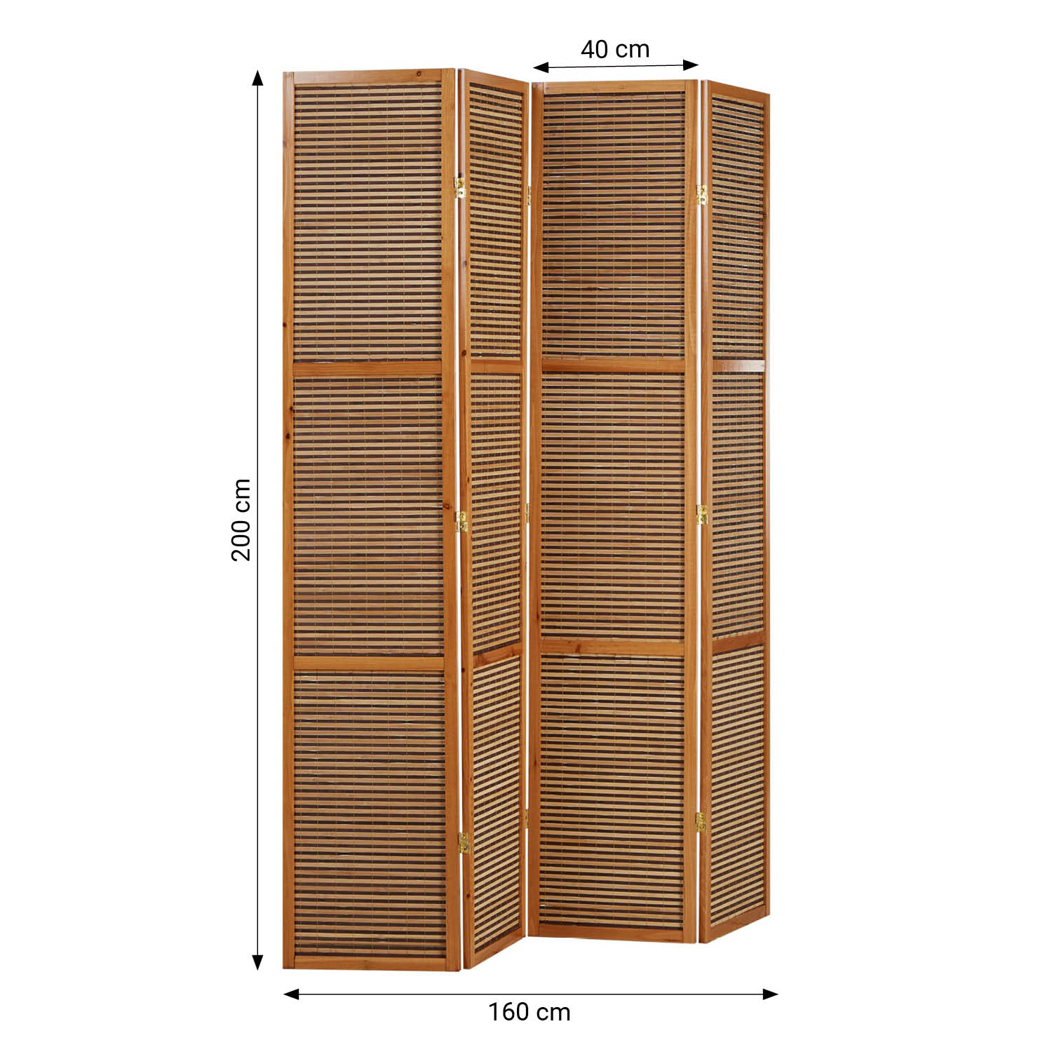 Paravent Brown Wooden Slats Height 200 cm | 4-panel | Wood | Room Divider Partition Privacy Screen