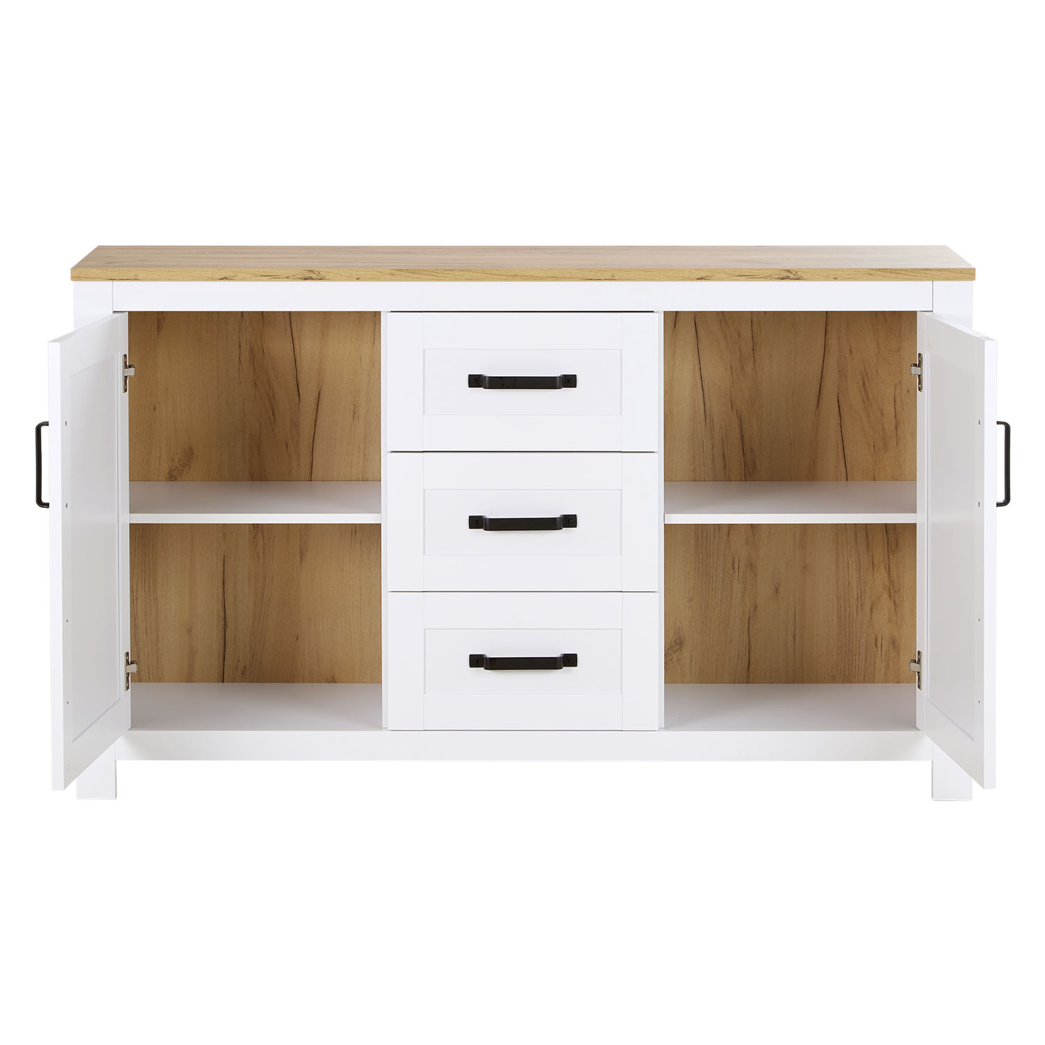 Chest of Drawers Sideboard White 150 cm Wood Oak Solid Cupboard with 3 Drawers Country Style Highboard Living Room Cabinet