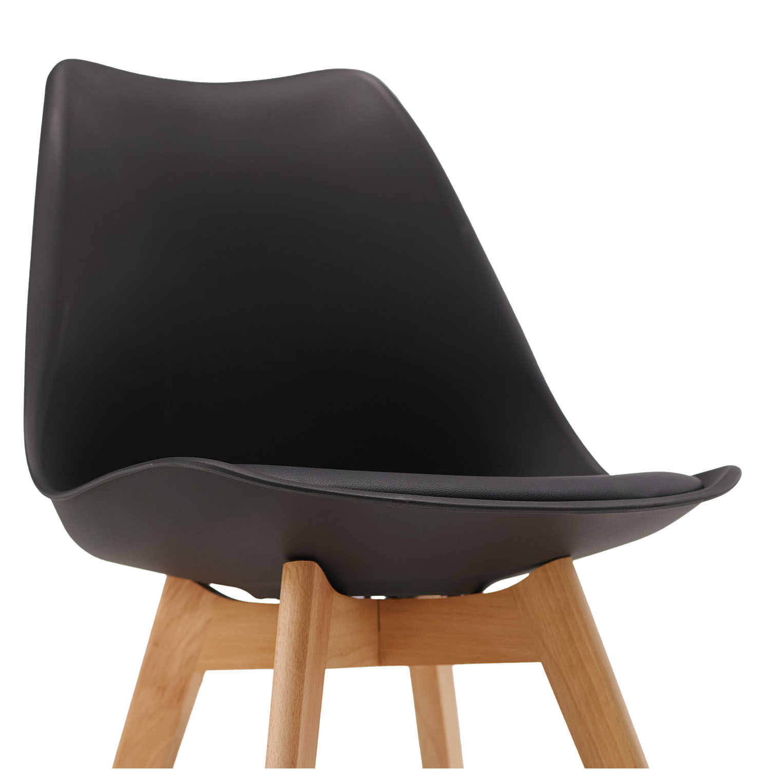 2 Black Dining Chairs – Modern Plastic Design Chair with Wooden Legs | Set of 2 Contemporary Kitchen & Dining Chairs