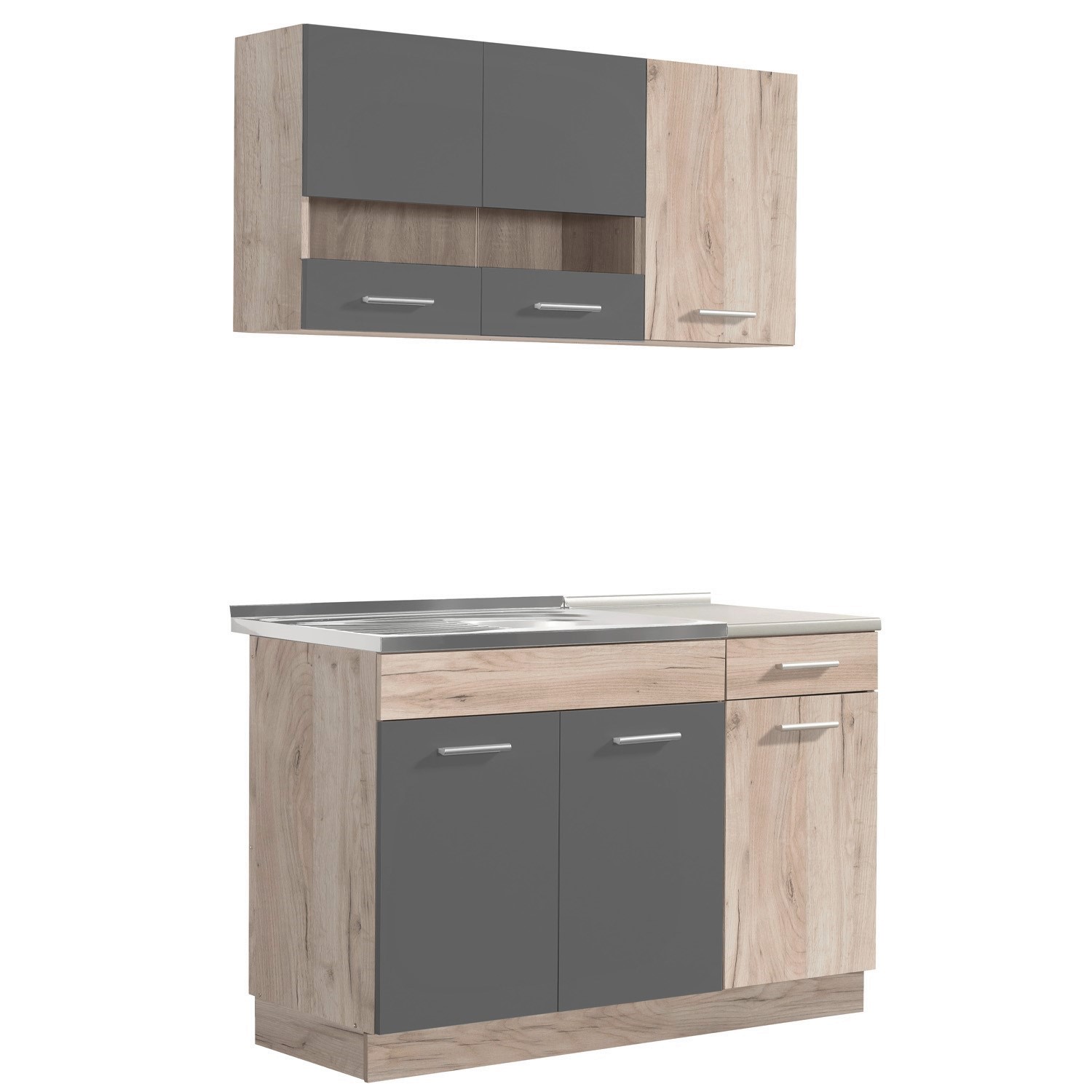 Kitchen Unit without Appliances 120 cm Gray | Oak | Single Kitchen | Mini Kitchen | Kitchen Element