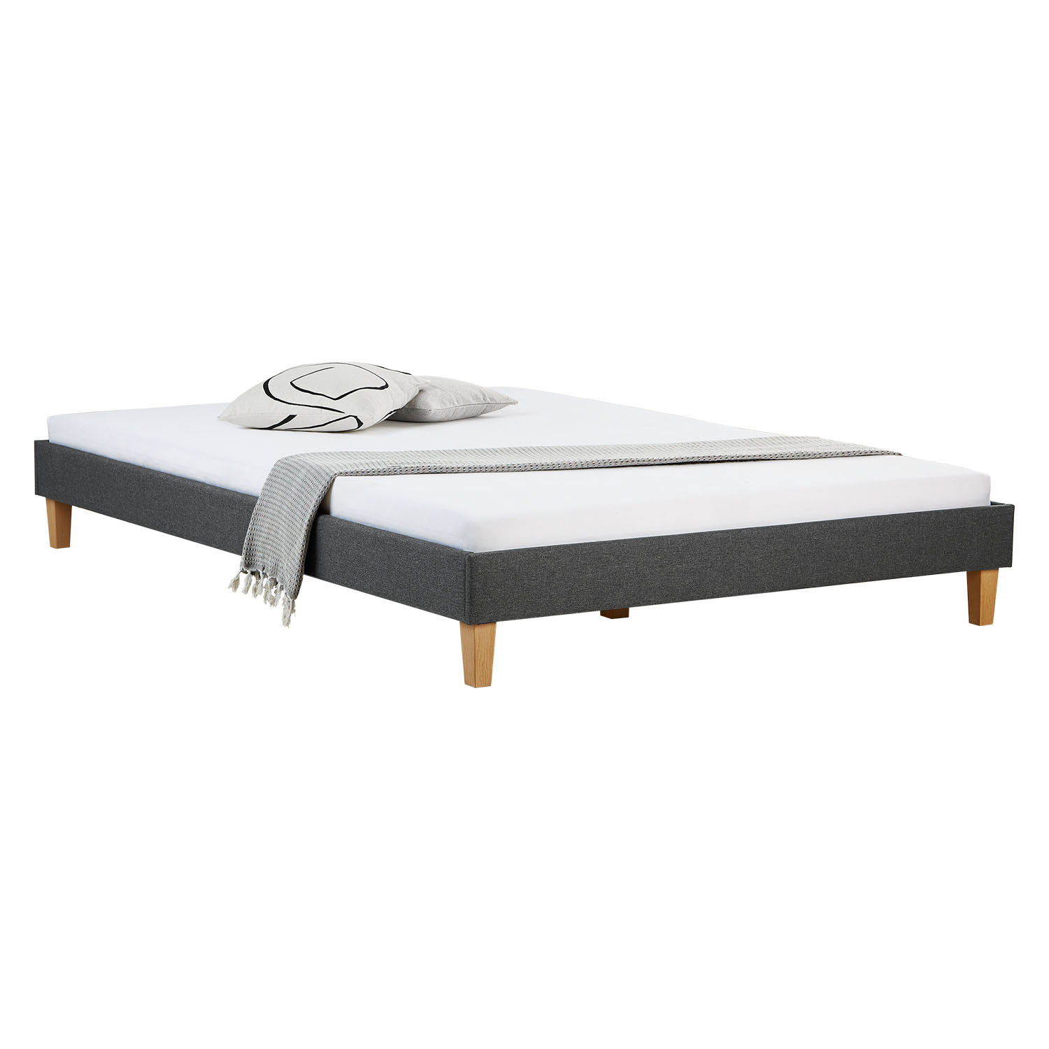 Upholstered Bed Frame Double Bed 160 x 200 cm Grey Futon Bed Platform Bed Fabric