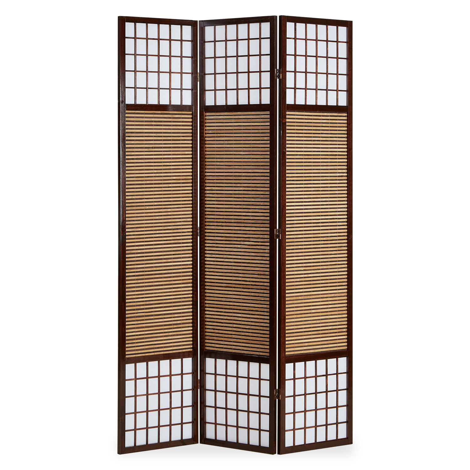 Paravent Brown Bamboo Shoji Rice Paper White Height 200 cm | 3-panel | Wood | Room Divider Partition Privacy Screen