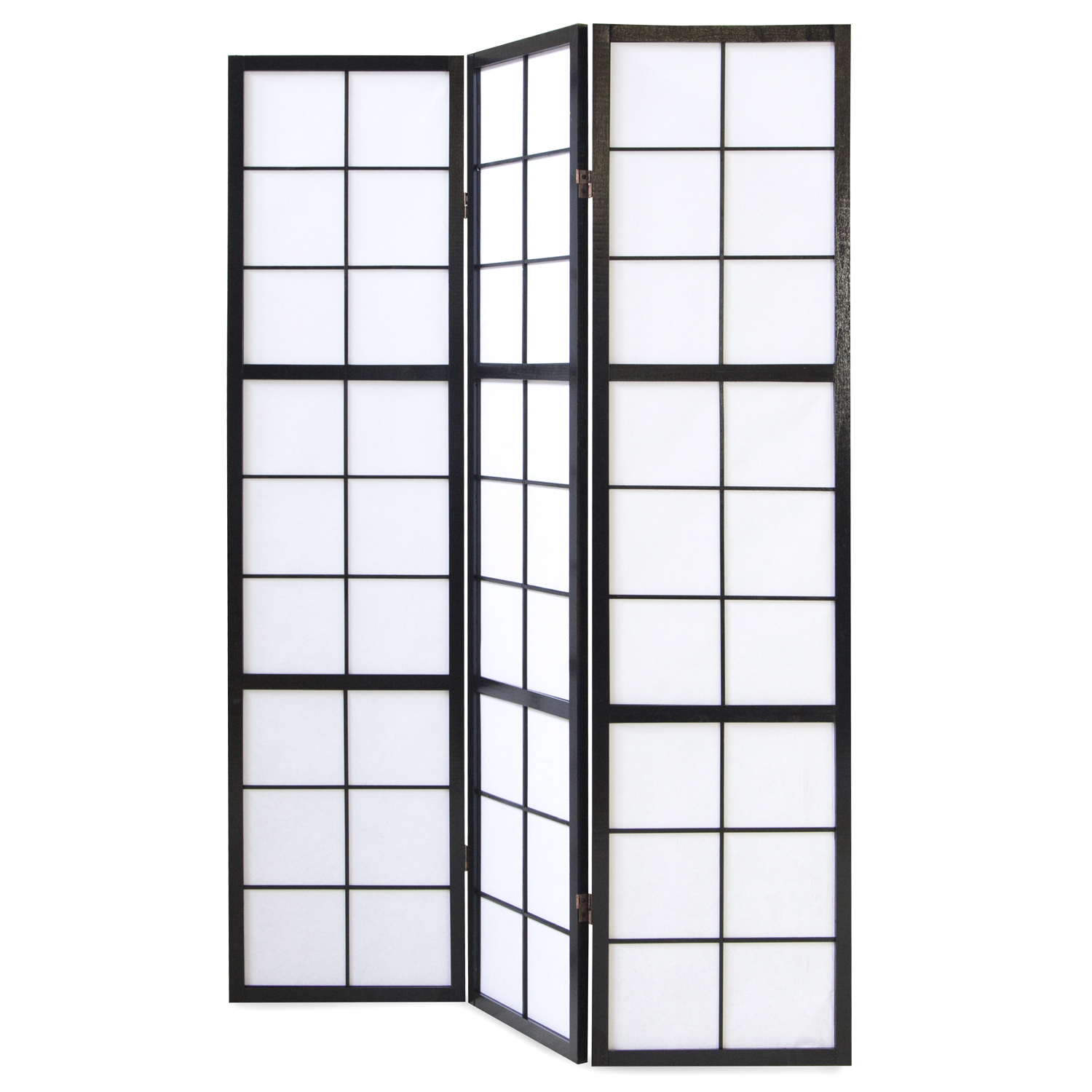 3-Panel Black Shoji Screen – Wooden and Rice Paper Room Divider, Foldable Privacy Screen
