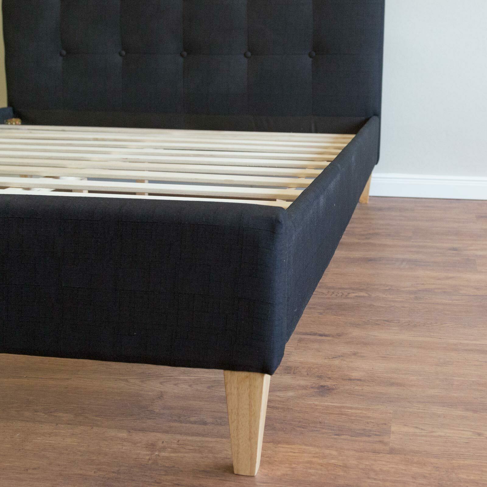 Upholstered bed 140x200 cm black | with slatted frame | double fabric bed frame