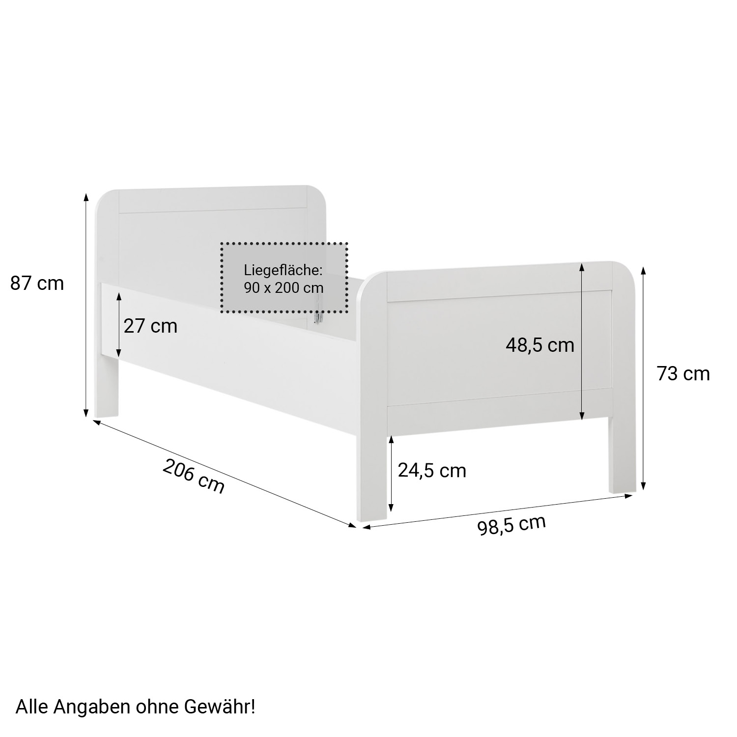 Comfort Bed 90x200 cm White | Senior Bed Height Adjustable with Slatted Frame | Single Bed | Wood
