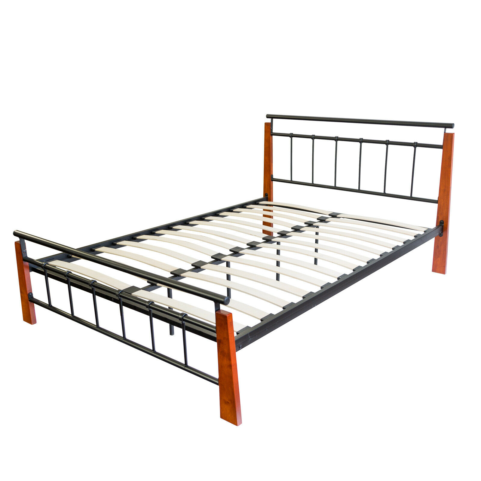 Metal Bed Iron Bed Double 160 x 200 Wood Slatted black brown bed frame 5072