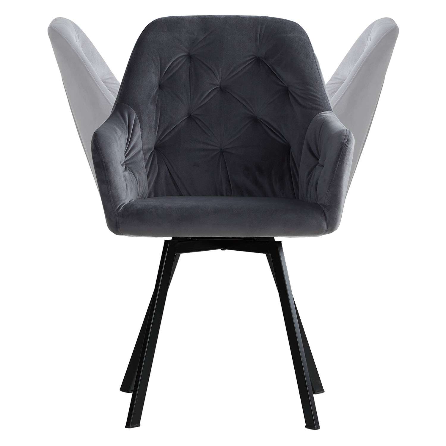 Set of 2 swivel upholstered chairs in gray velvet with armrests – Elegant dining chairs