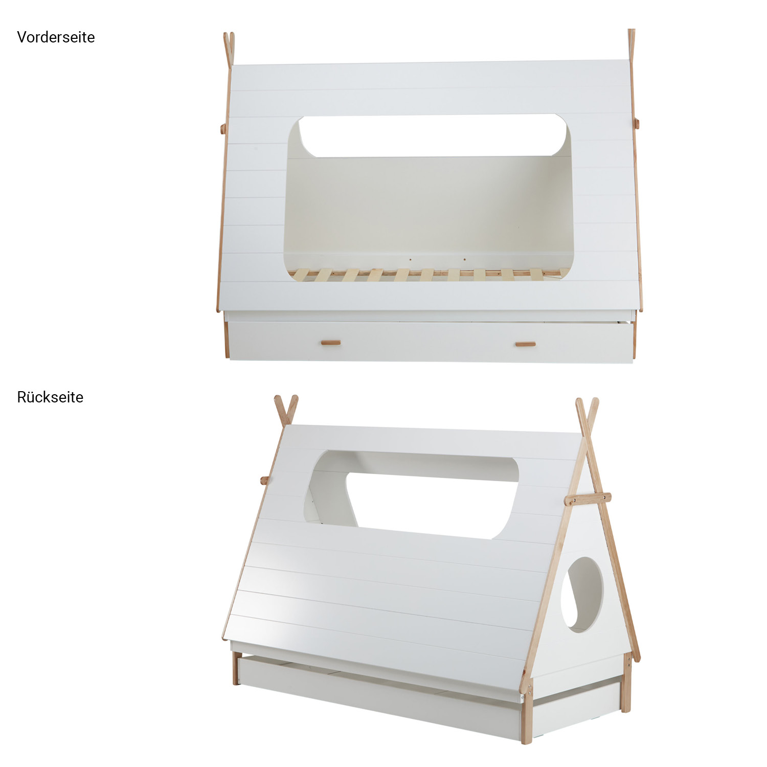 TIPI House Bed Play Bed Wooden Bed 90x200 cm Pine White Children Bed Drawer