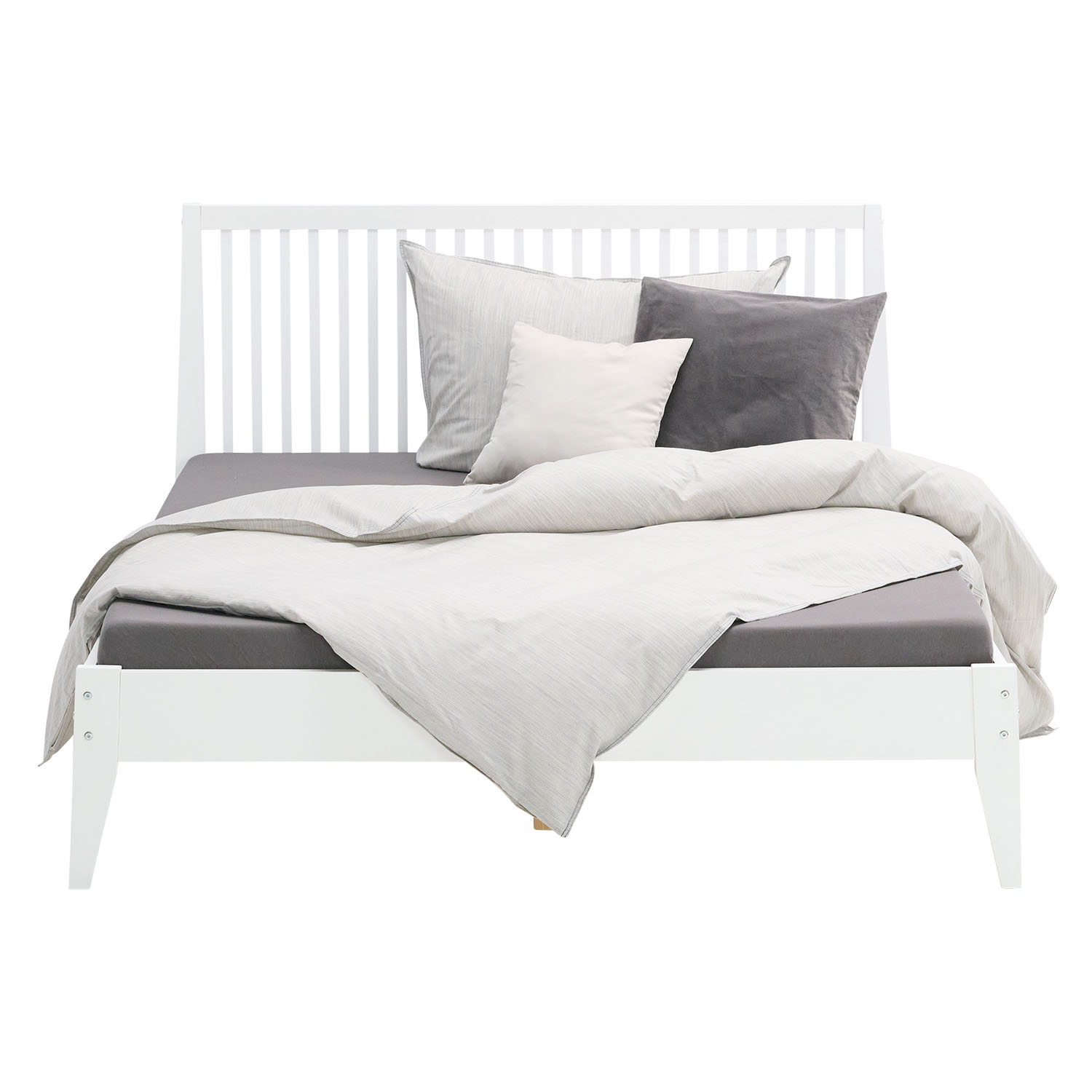 Wood Bed 140x200 cm White | Double Bed | with Slatted Frame | Scandinavian Style | Kids Youth Guest Bedroom