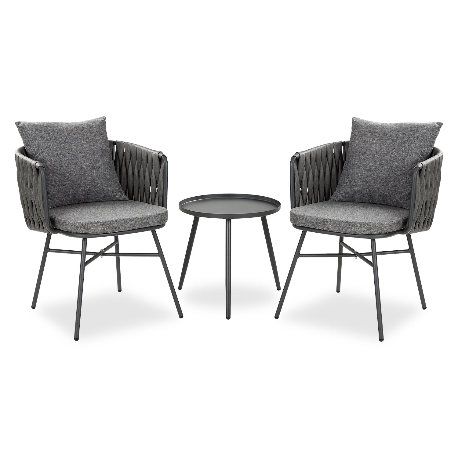 Gartenmöbel Set 3 tlg Rattan Grau Lounge Möbel