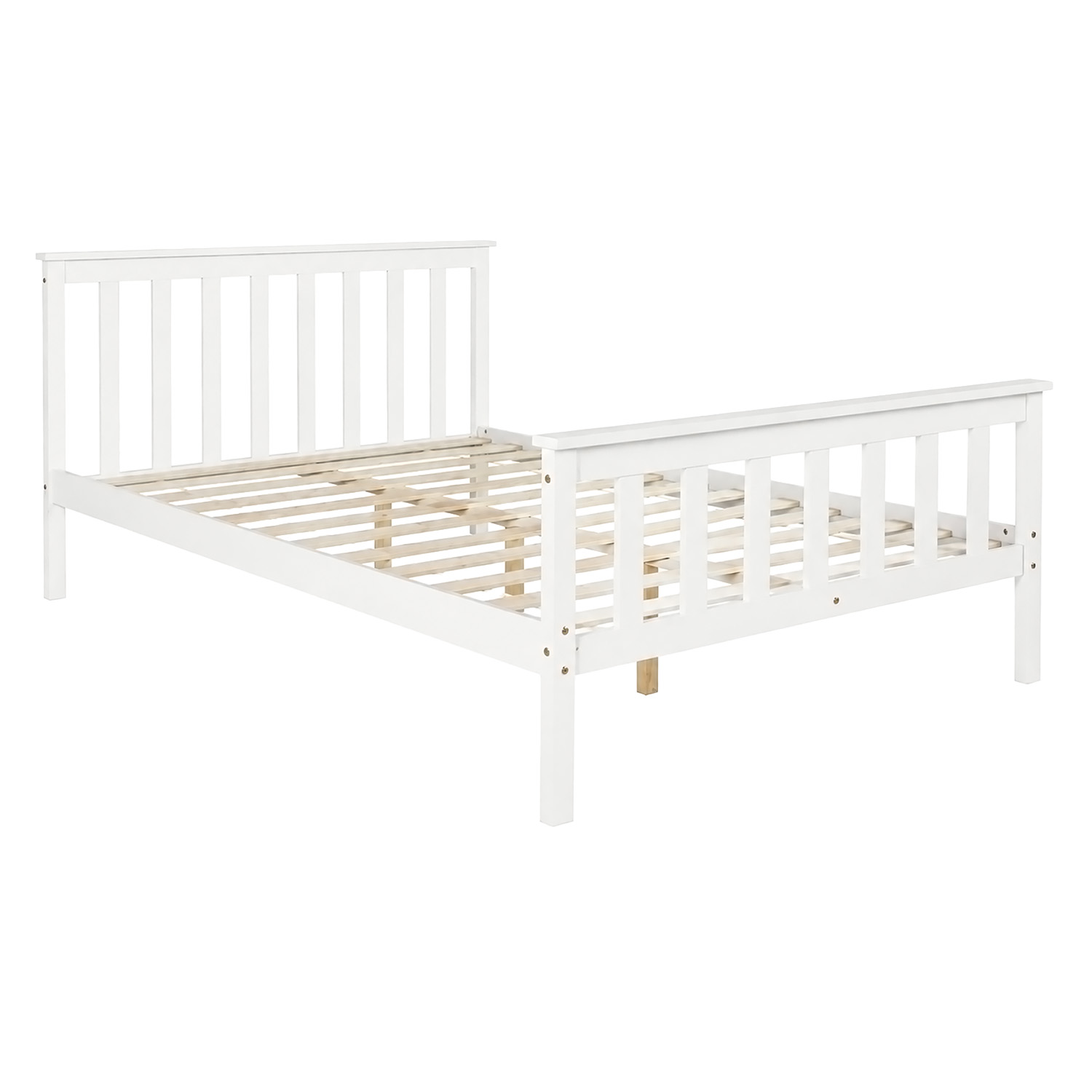 Wooden Bed 140x200 cm White – Solid Wood Double Bed with Slatted Base for Children's, Teenagers' & Guest Rooms