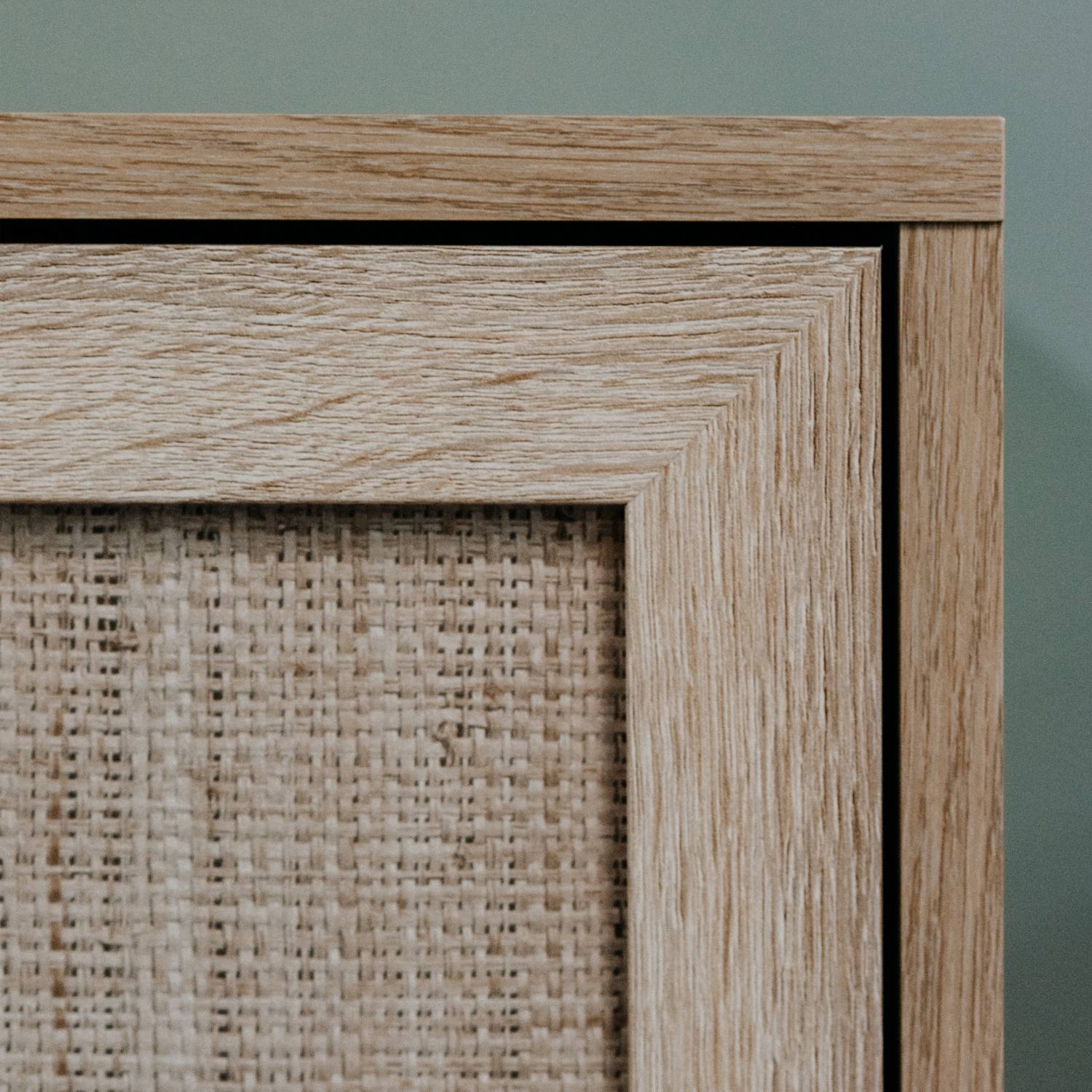 Sideboard Cabinet Wood Brown Rafia Living Room Bed Room Furniture with Drawers