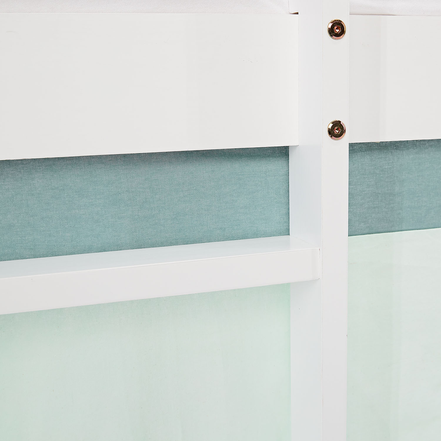 Loft Bed for Kids 90x200 cm White with Curtain in Mint Green | Tunnel | with Slatted Frame and Mattress