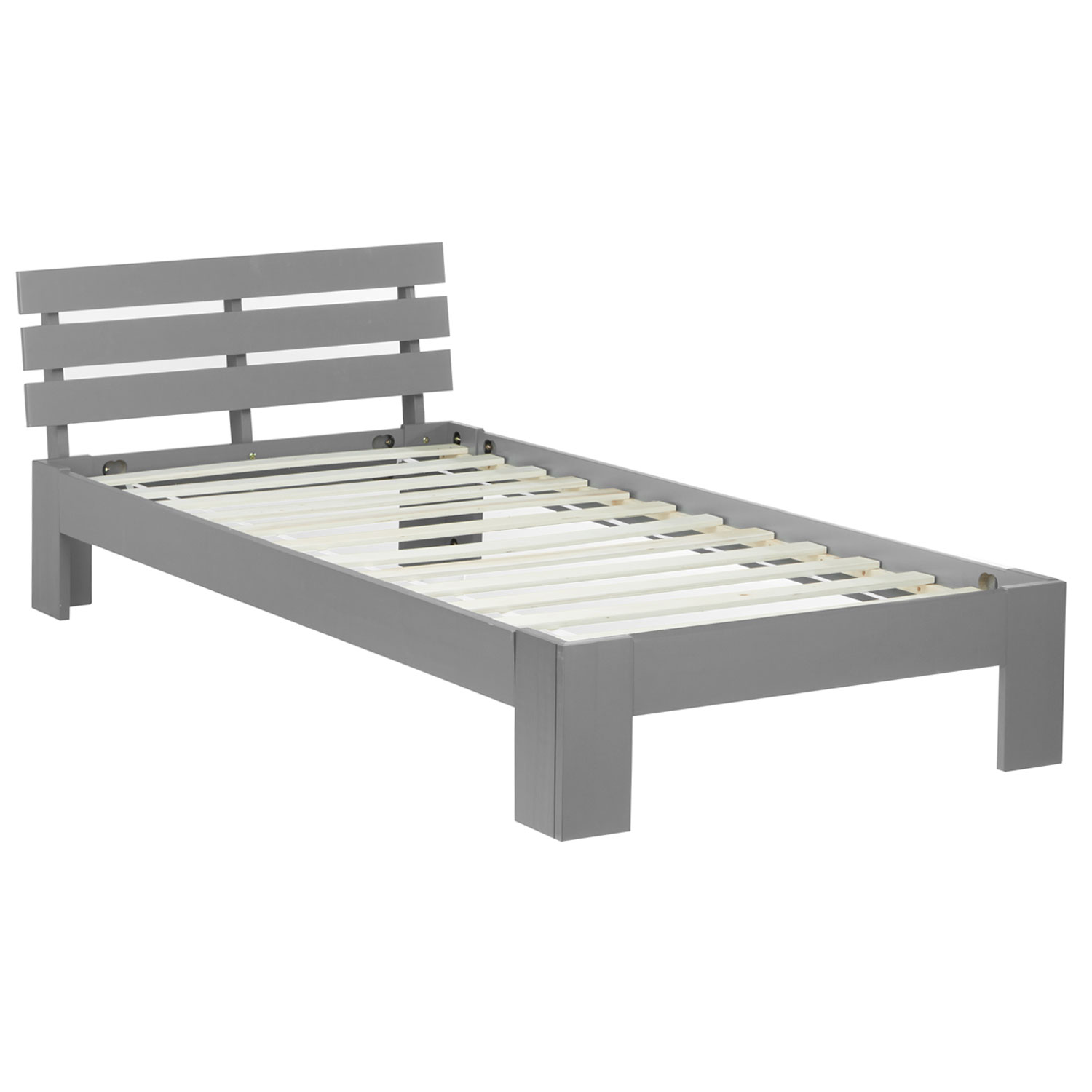 Wood Bed 90x200 cm Gray | Single Bed | with Slatted Frame | Solid | Kids Youth Guest Bedroom