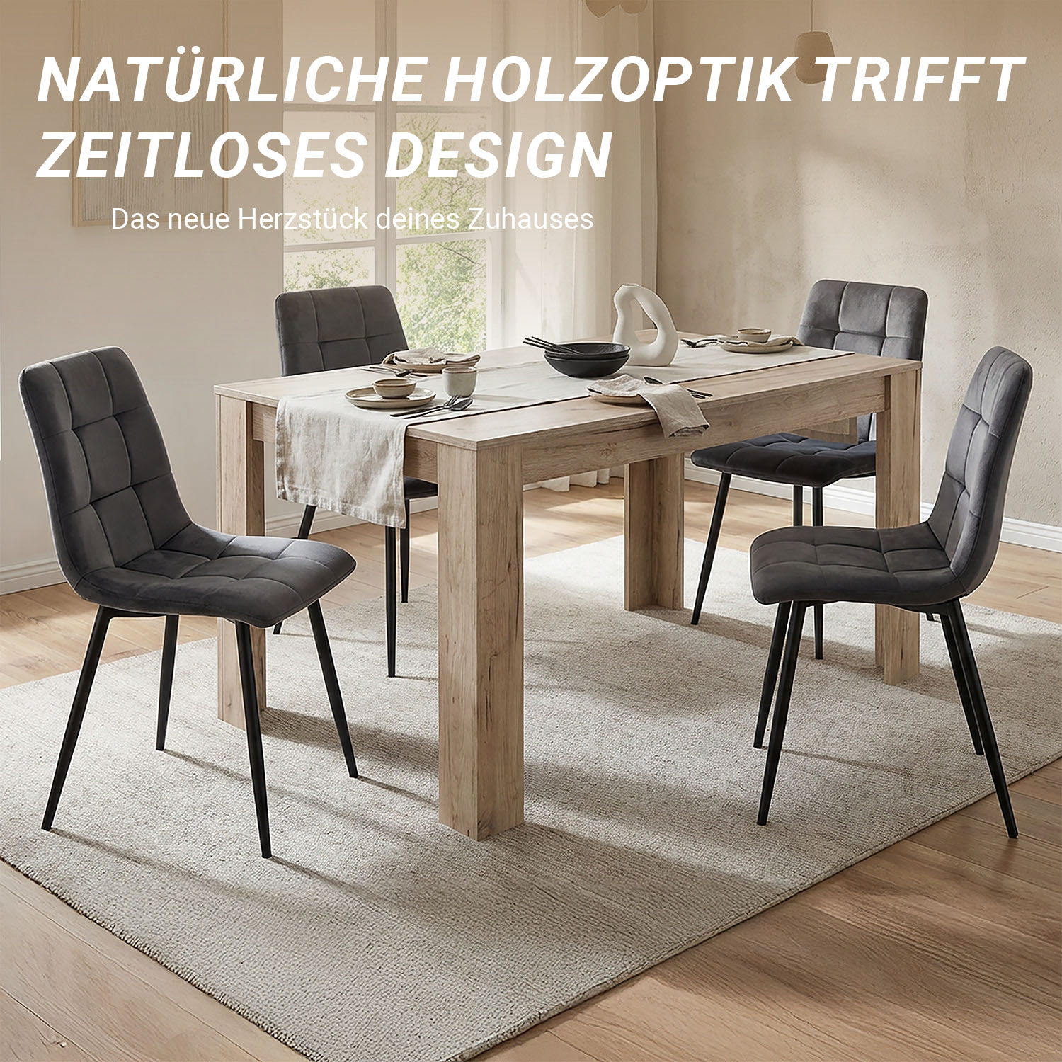 Modern Dining Table Kitchen Table Wooden Table 135x80 cm Grey Oak 6 Seater