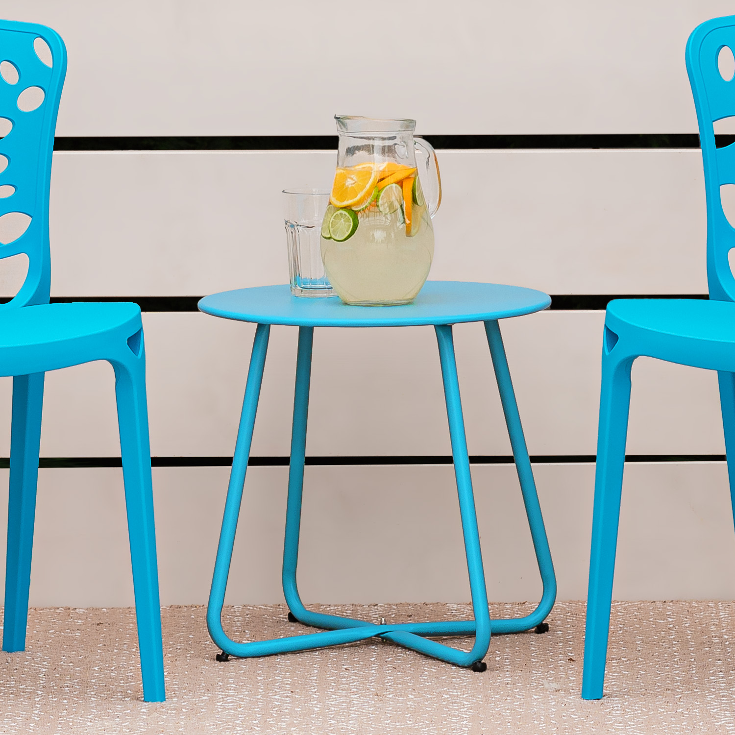 Coffee table Side table Round Garden Table Blue Metal Small table Outdoor table Bistro table