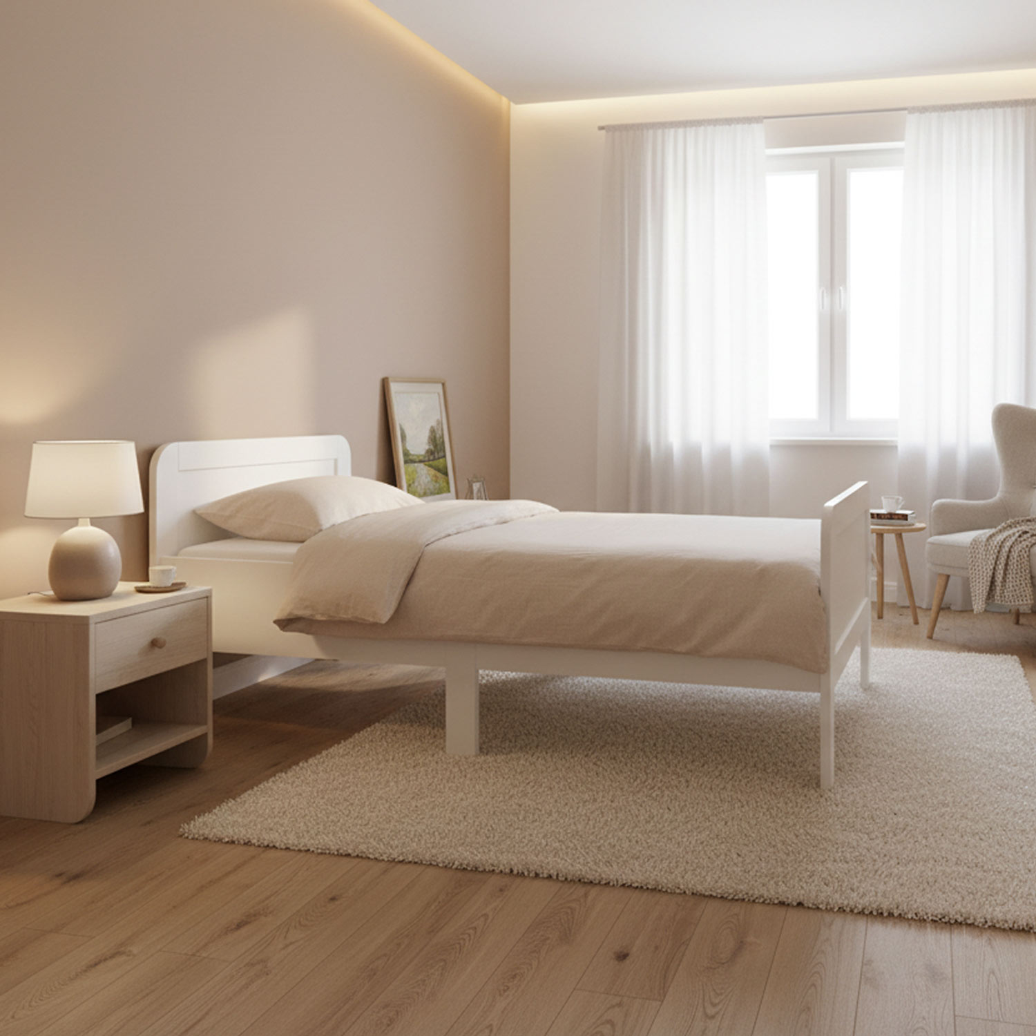 Comfort Bed 90x200 cm White | Senior Bed Height Adjustable with Slatted Frame | Single Bed | Wood