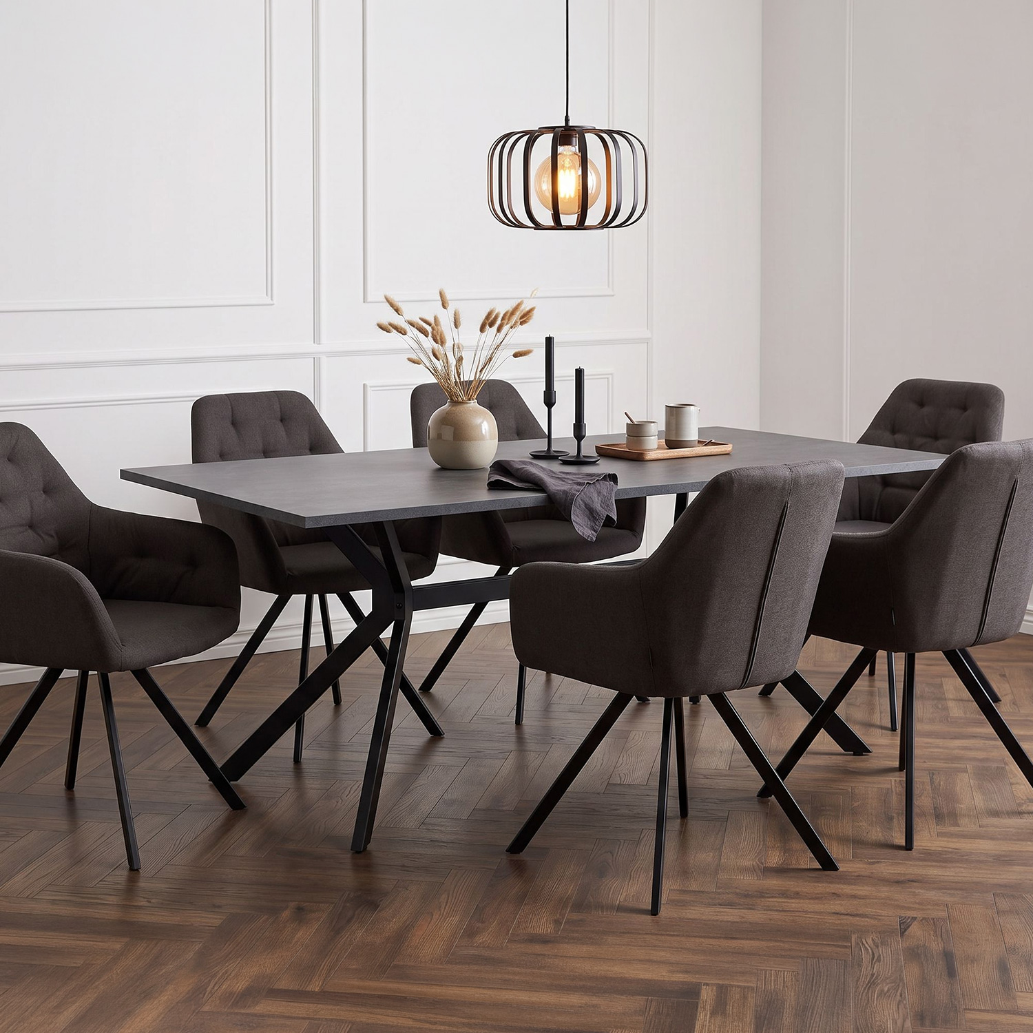 Modern Dining Table Kitchen Table 180x90 cm Anthracite Black Table 8 Seater Industrial Look