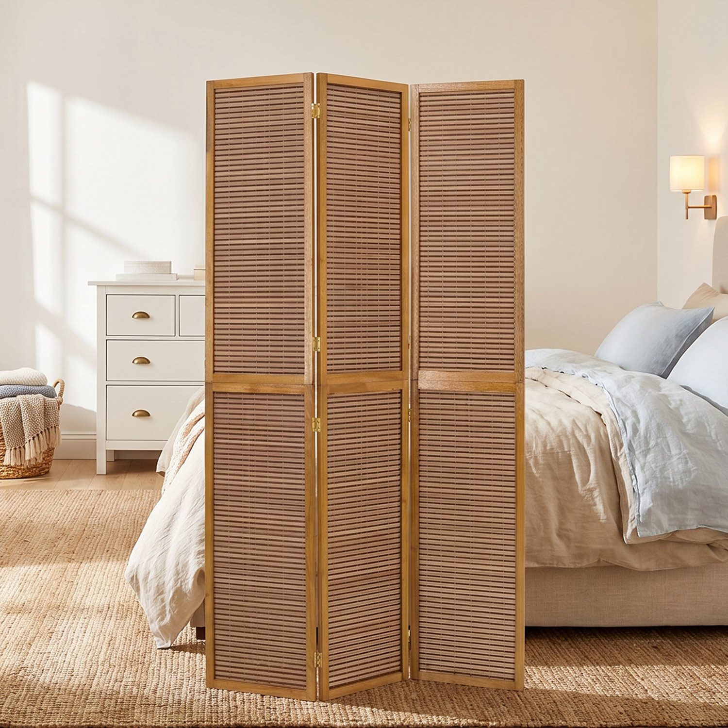Brown Wooden Screen (3-panel) – Stylish Wooden Room Divider & Privacy Screen