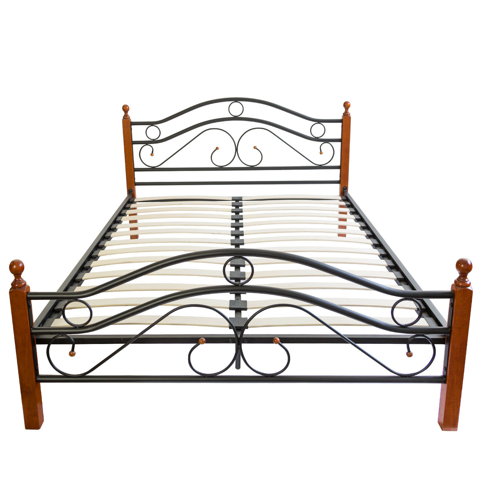 Metal Bed Iron Bed Double 140 x 200 Wood Slatted black brown bed frame 803