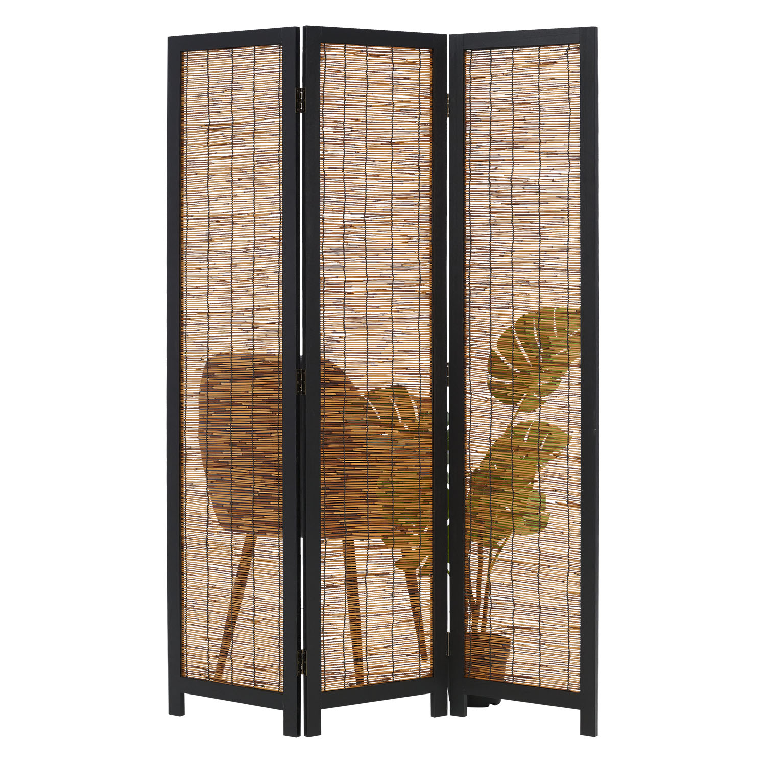 Paravent Black Wooden | 3-panel | Willow | Room Divider Partition Privacy Screen