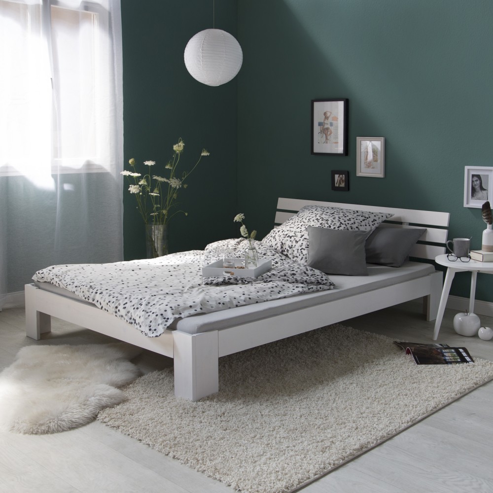 Wood Bed 160x200 cm White | Double Bed | with Slatted Frame | Solid | Kids Youth Guest Bedroom Wood Bed 160x200 cm White | Double Bed | with Slatted Frame | Solid | Kids Youth Guest Bedroom