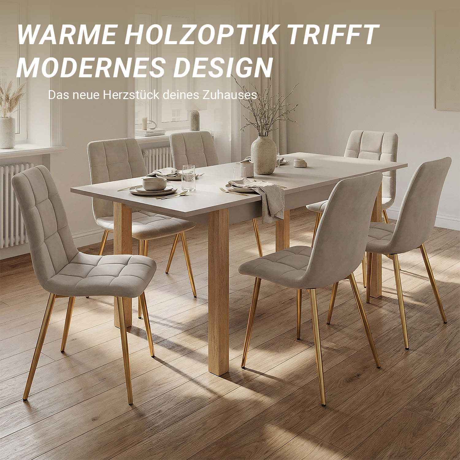 Modern Dining Table Kitchen Table Wooden Table 160x80 cm Beige Grey 8 Seater Extendable
