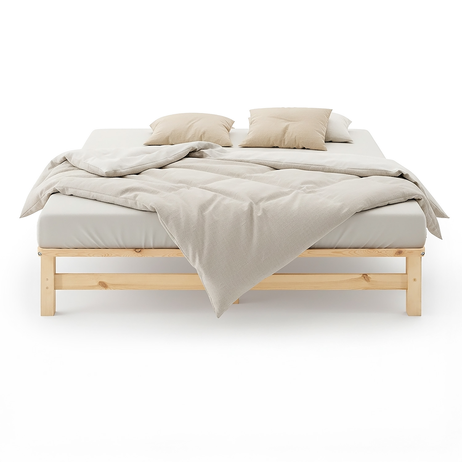 160x200 cm Natural Pallet Bed – Wooden Double Bed with Slatted Base for Teen Rooms, Guest Rooms, and Bedrooms