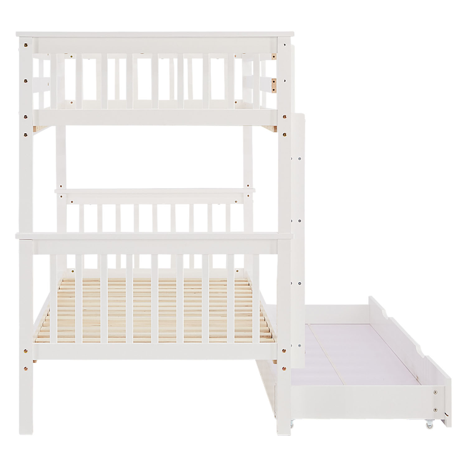 Kinderbett 90x200 Etagenbett Holzbett Weiß Jugendbett Doppelstockbett Rausfallschutz Umbaubar Matratze Stauraum