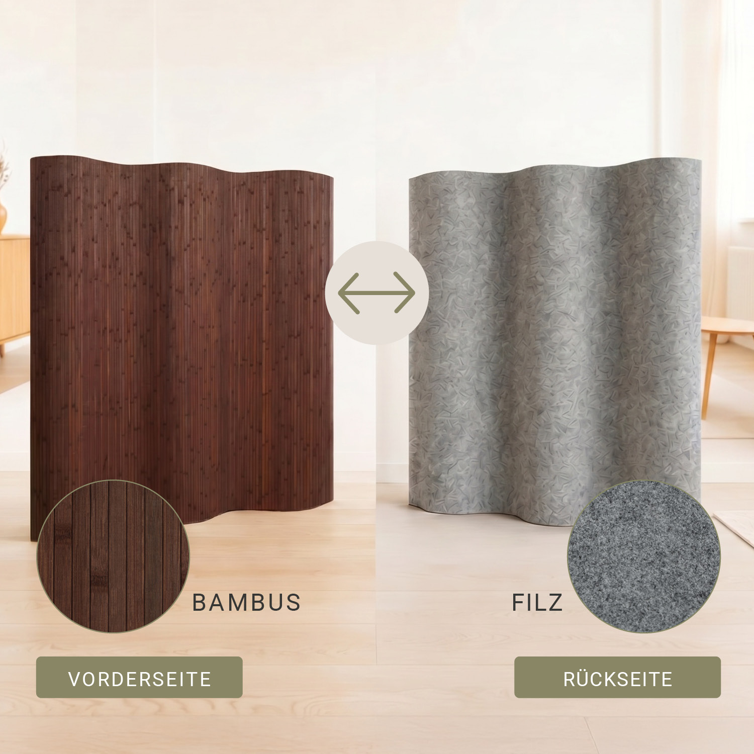 Paravent Bamboo Height 145 cm Dark Brown | Room Divider | Partition Privacy Screen