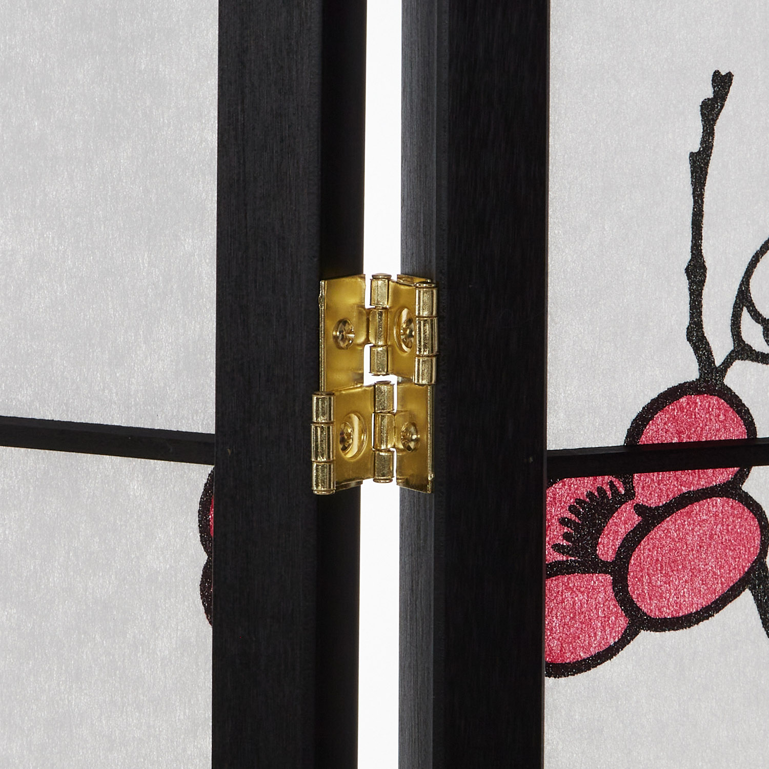 Paravent room divider 3 4 5 6 parts, wood black, rice paper white, cherry pattern