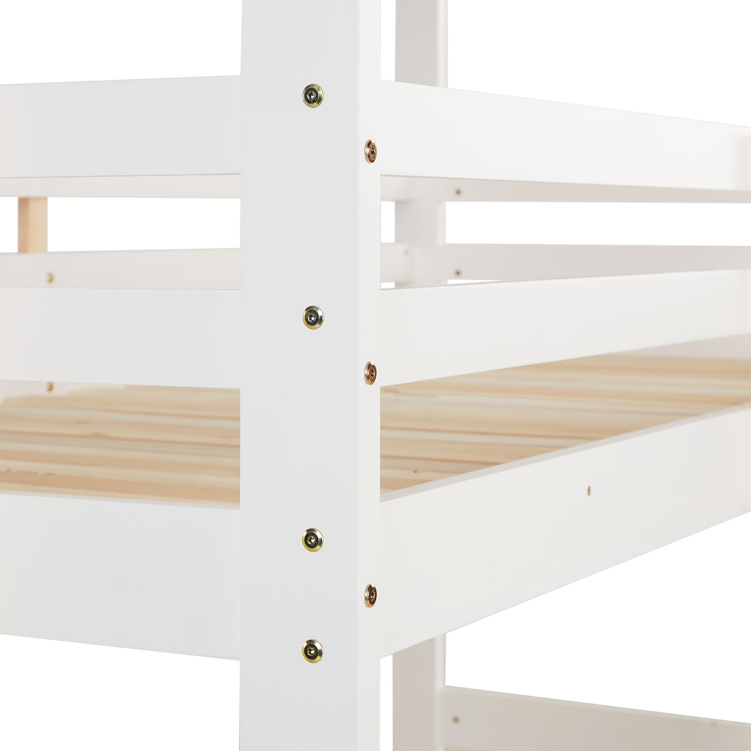 Bunk Bed 3 Levels 90x200 cm White | Ladders Natural | with Bed Drawer | with Slatted Frame