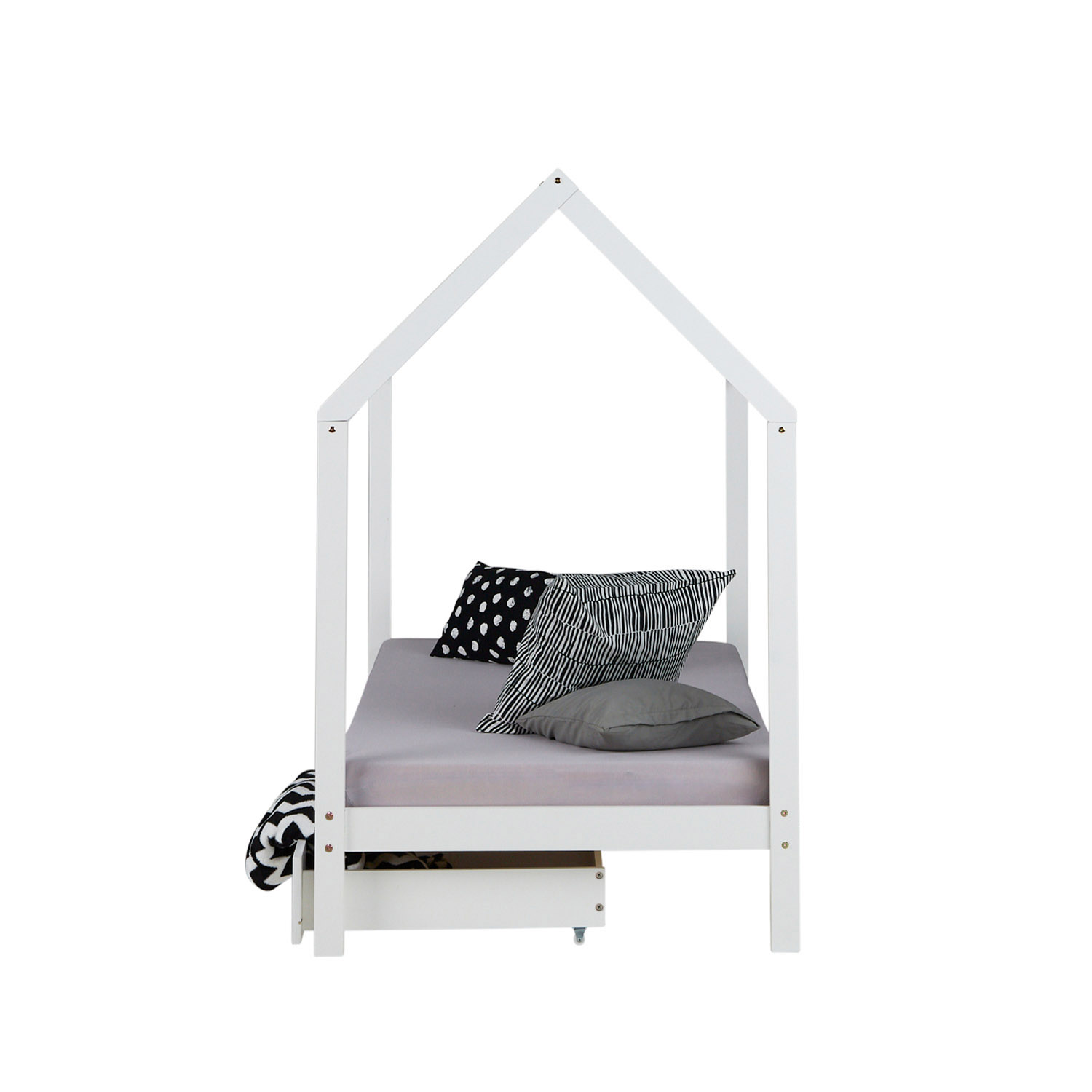 Kinderbett Hausbett Grau Weiß Bettgestell 90x200 cm mit 2 Schubladen