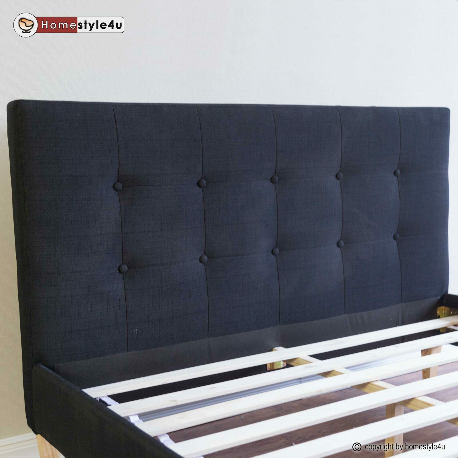 Upholstered bed rack 140 x 200 black Upholstered bed 140x200 cm black | with slatted frame | double fabric bed frame