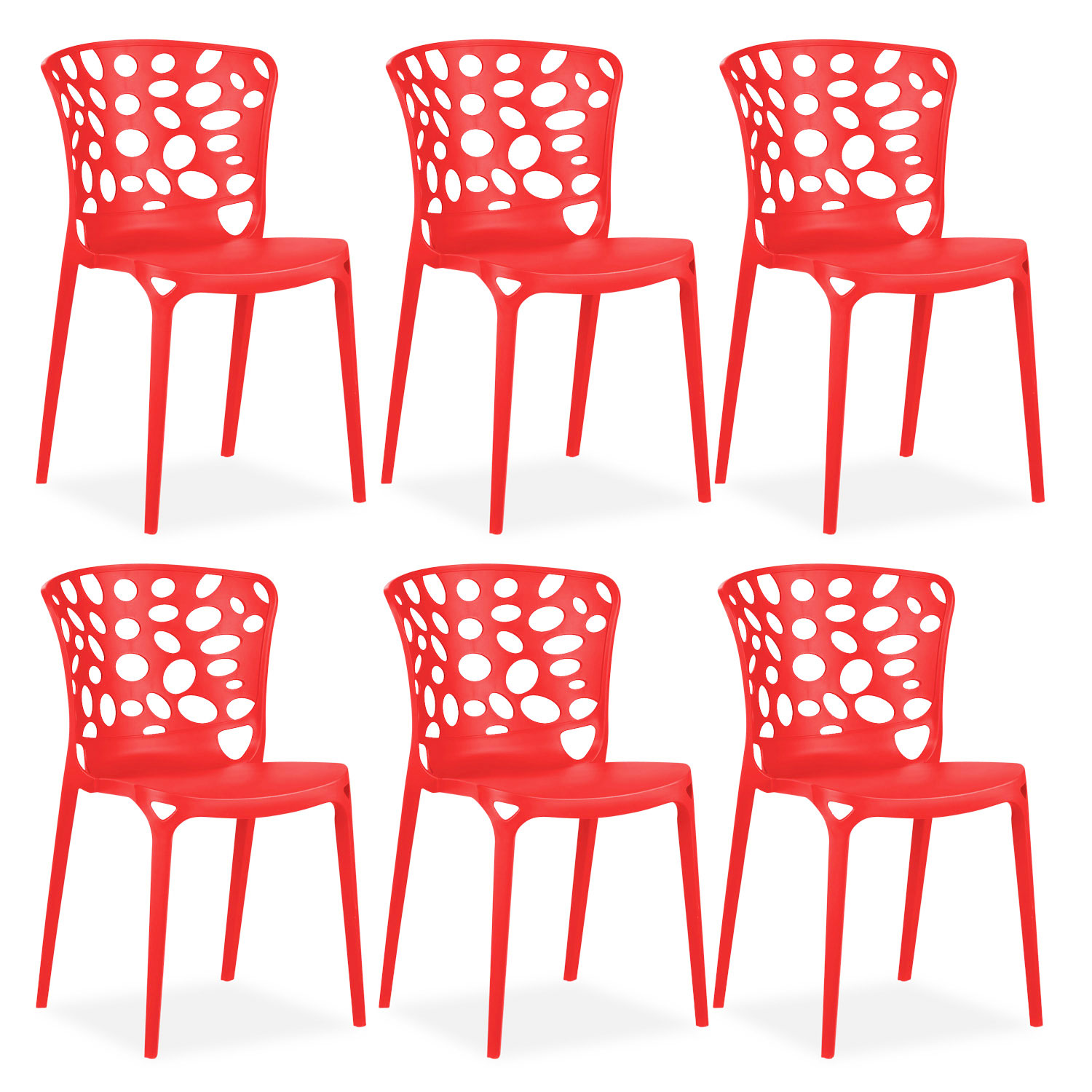 Garden chair Set of 6 Modern Red Camping chairs Outdoor chairs Plastic Stacking chairs Kitchen chairs