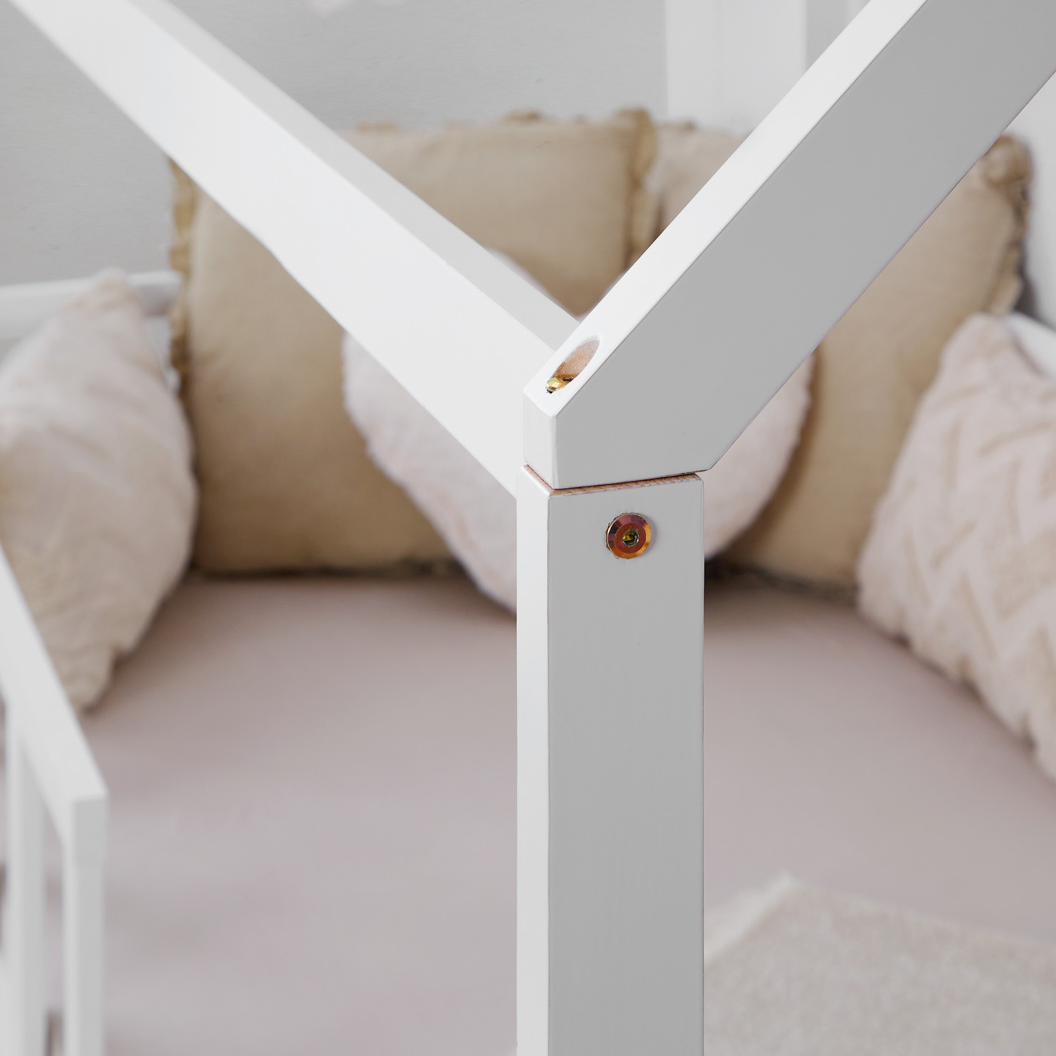 Children's Bed 90x200 cm White | House Bed with Fall Protection and Bed Drawer | Montessori | Single Bed | with Slatted Frame | Wood