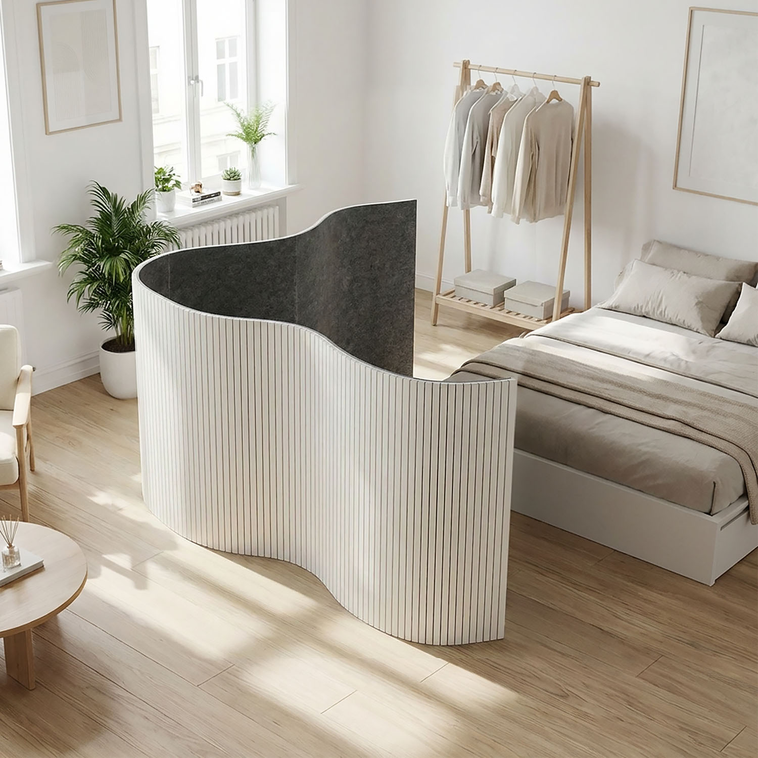 Paravent Bamboo Height 145 cm White | Room Divider | Partition Privacy Screen