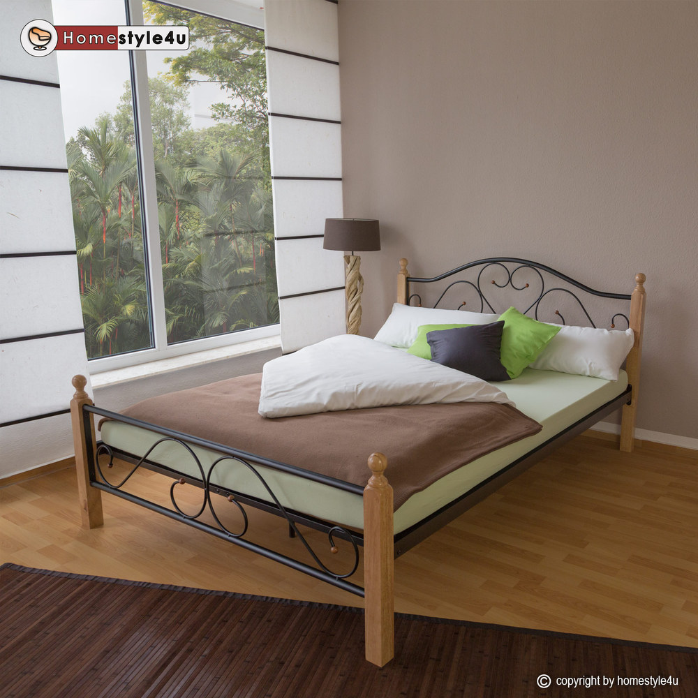Metal Bed 160x200 Black Daybed Double Bed Youth Bed with Slatted Frame
