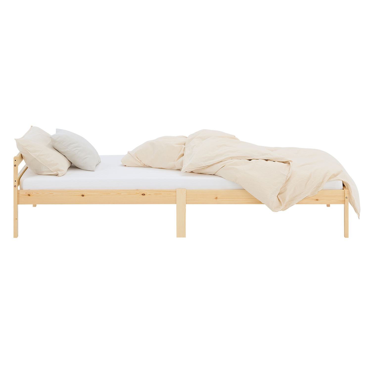 Wooden Bed 90x200 cm Natural – Solid Wood Single Bed with Slatted Base for Teenagers' Rooms, Guest Rooms, and Bedrooms