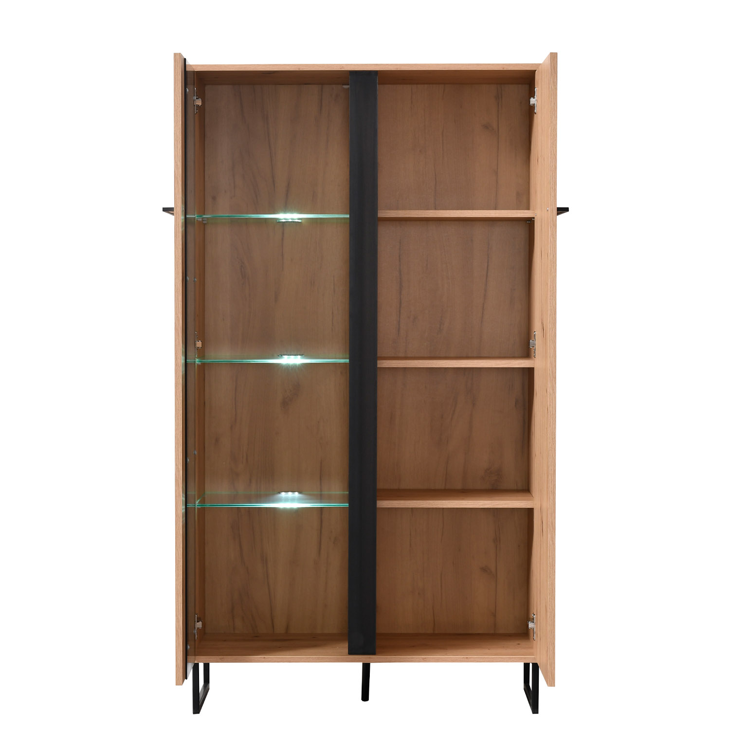 Highboard Display Cabinet with Compartments Living Room Cabinet Wood Natural Skid Feet Black
