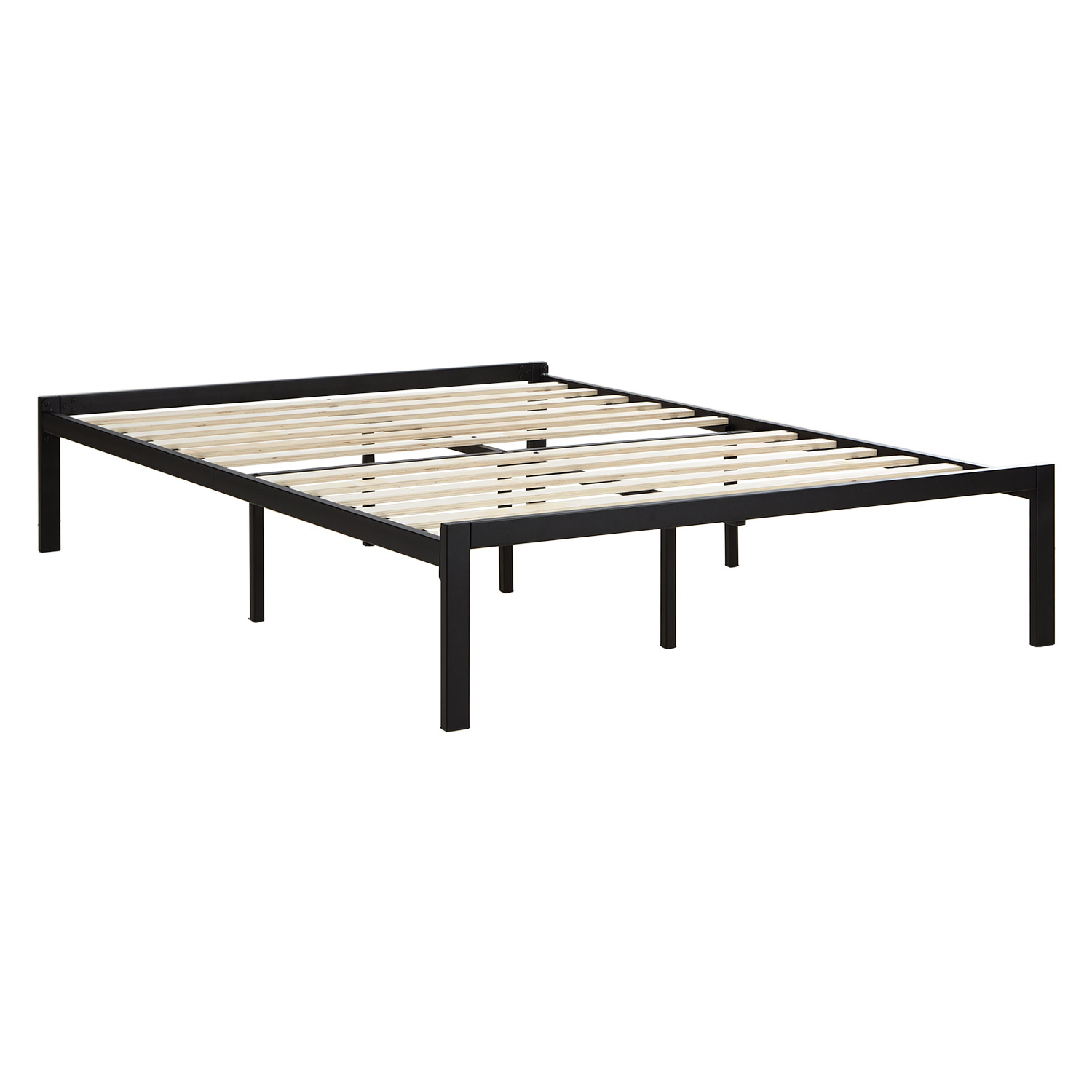 Solid Metal Bed with Mattress 140x200 cm Slatts Double Bed Black Futon Bed Platform Bed Frame Guest Bed